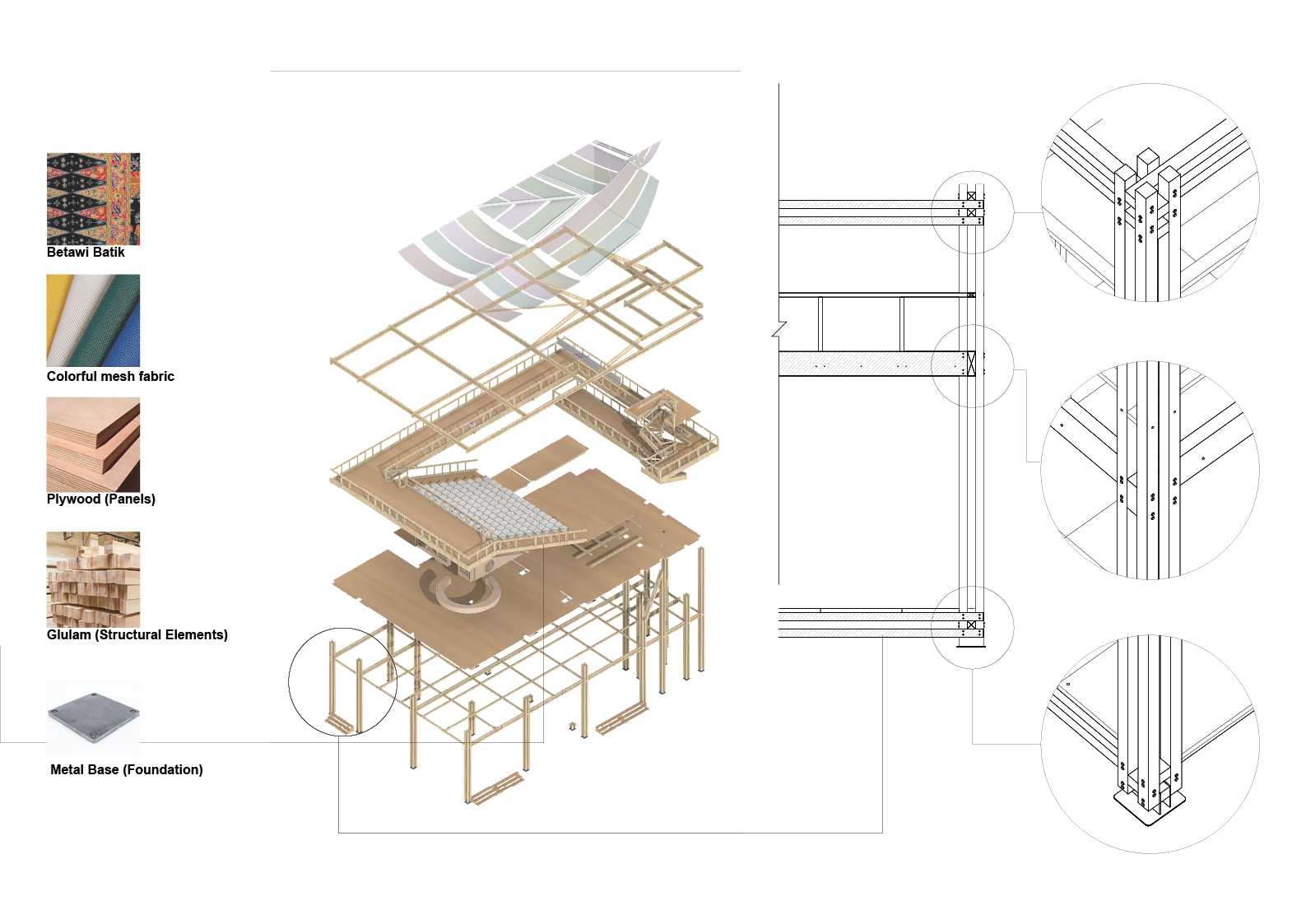 The temporary building design with wooden frame structure makes the project more flexible and sustainable.