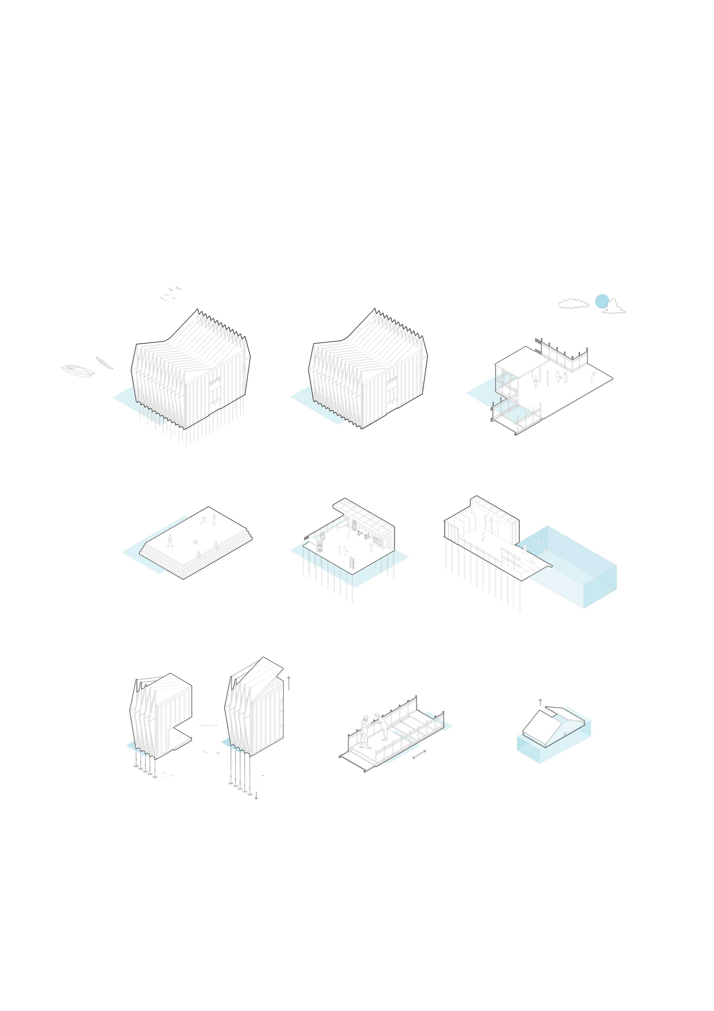 Axonometric diagrams of Tidebreaker’s stationary and operable functions 
