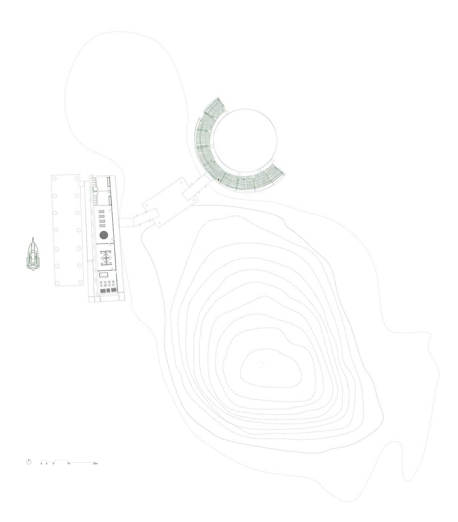 Plan of Creatures of the Sea Theatre, with western building and north-eastern theatre protecting the reef.