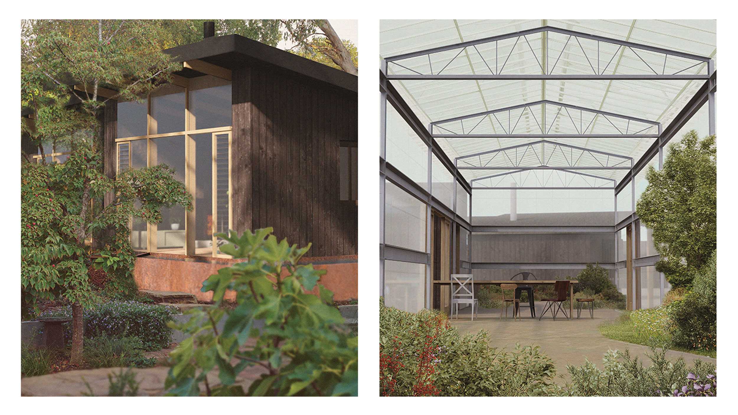 Render 1 - External facade of individual sleeping/ living dwellings
Render 2 - Internal render of the greenhouse for food production on-site