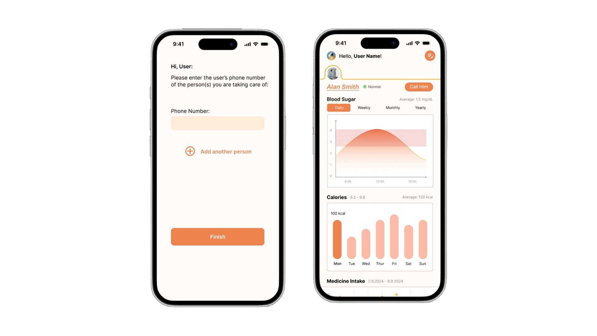 The app includes a caretaker mode that allows family members, friends, or healthcare professionals to monitor the user's health data remotely, providing real-time access to medication schedules and health metrics.