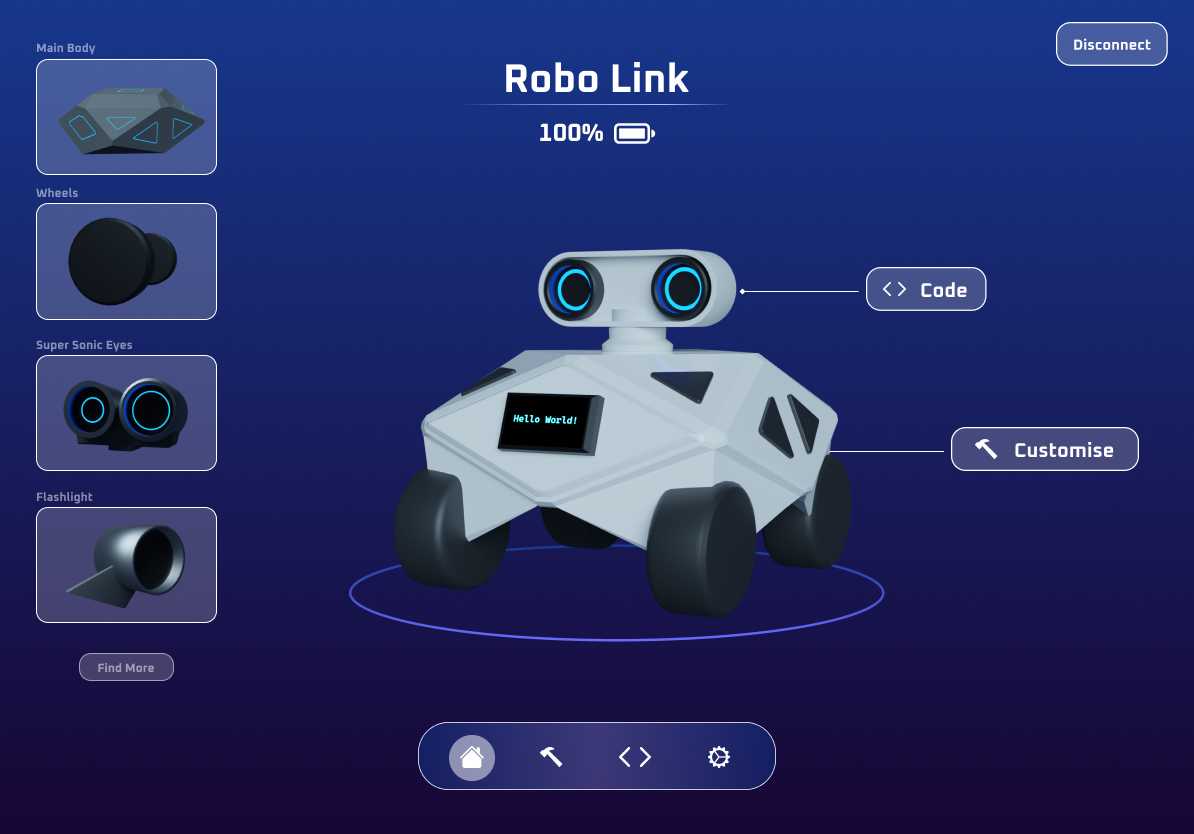 This is the Robo-Link Companion App UI Home-Screen. 