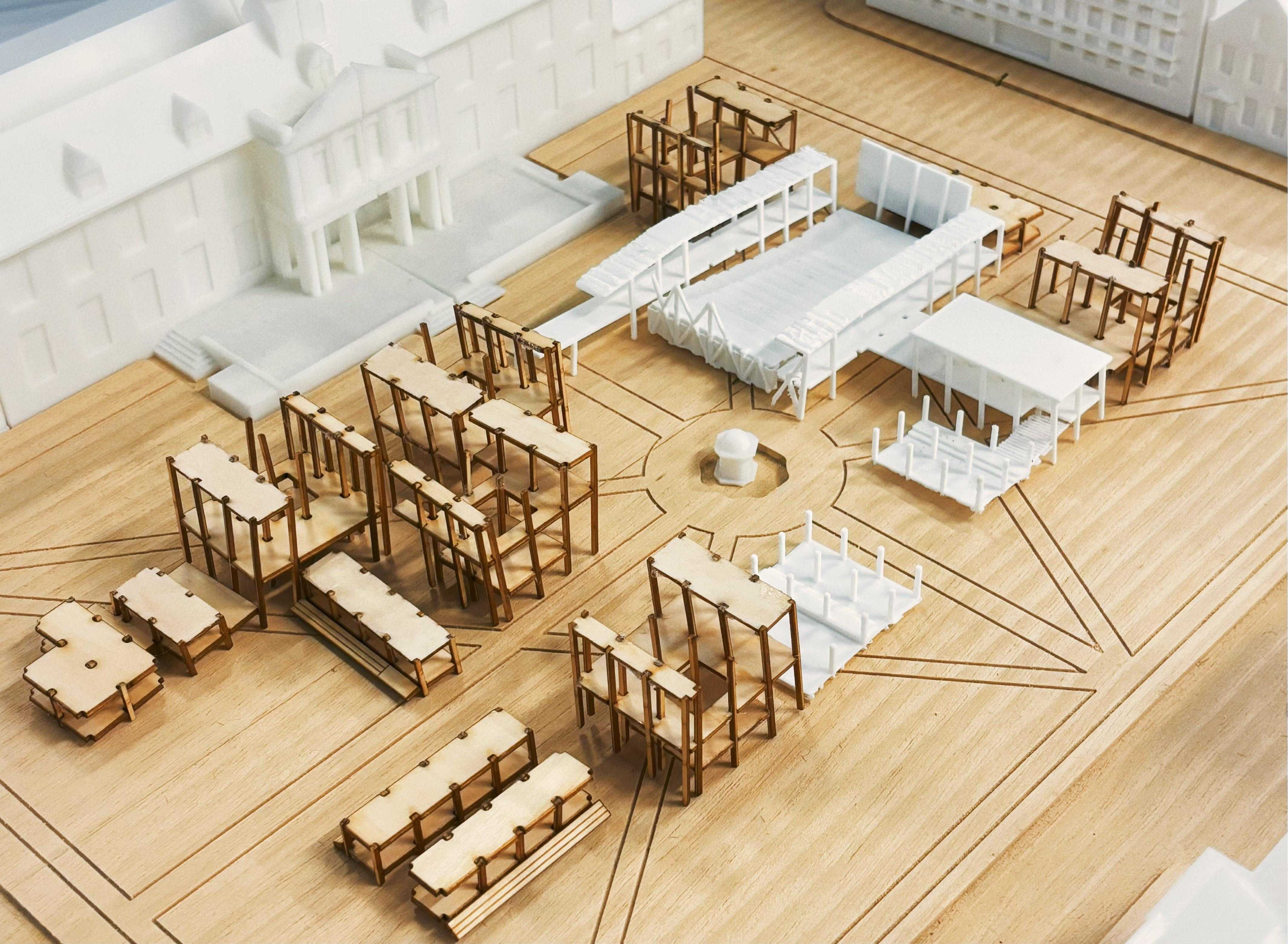 Physical model image, shows the whole building, the white spaces function are stages, which are the most open space in this building.