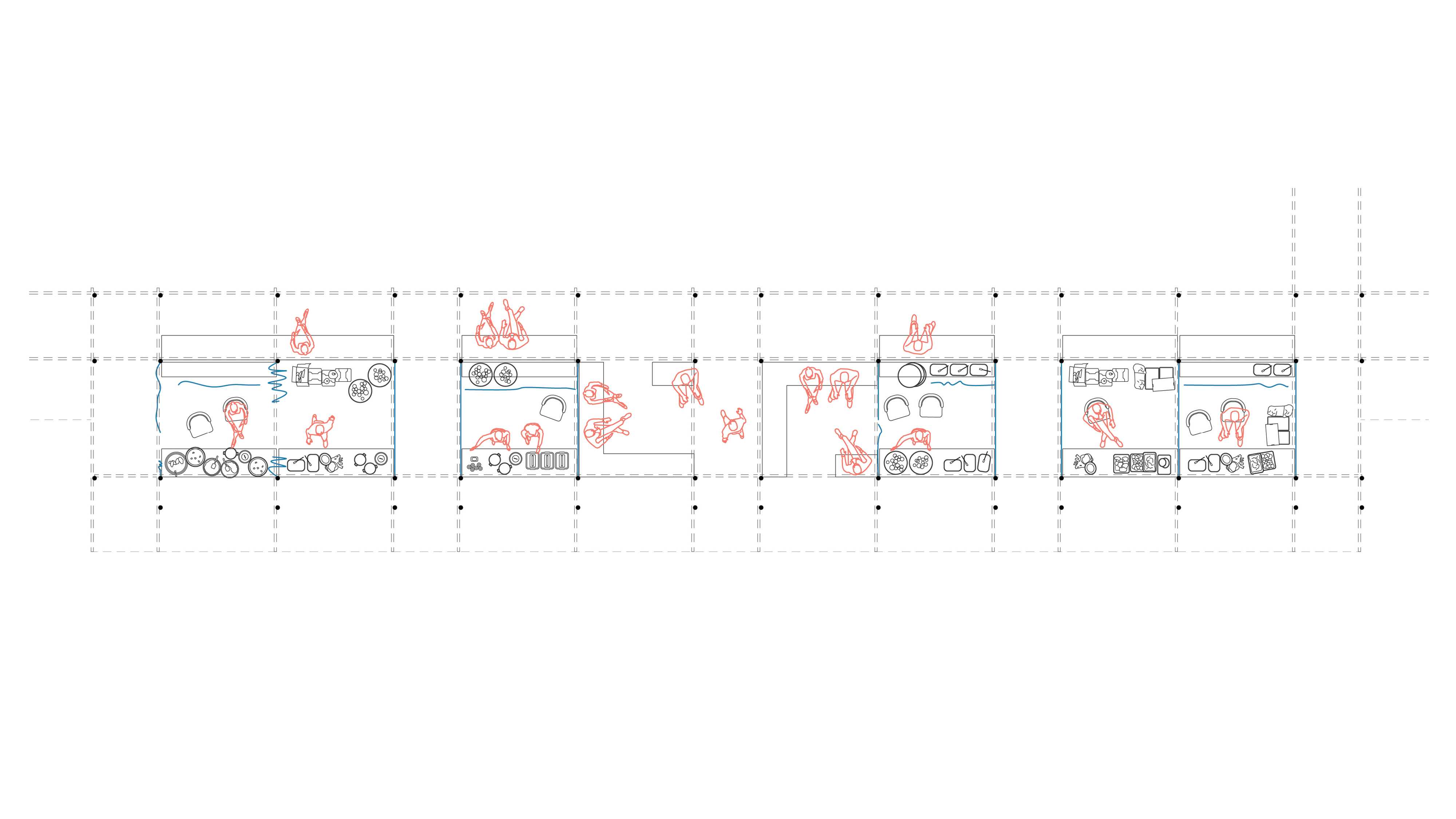 The minimalist structure and organised layout of the stalls enables a high degree of flexibility as each stall module accommodates a wide range of products and modes of display.