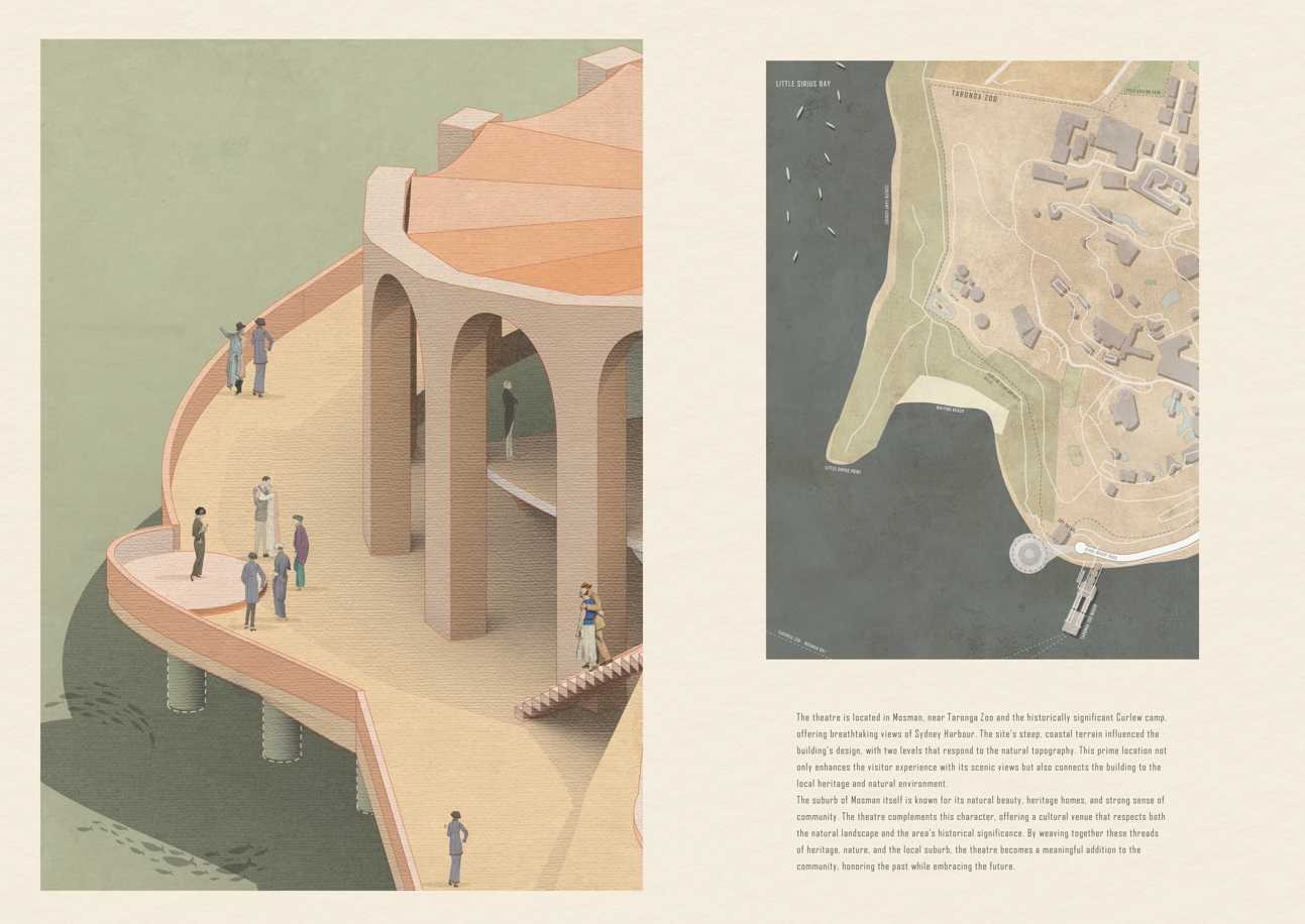 External axonometric drawing and 1: 1000 site plan