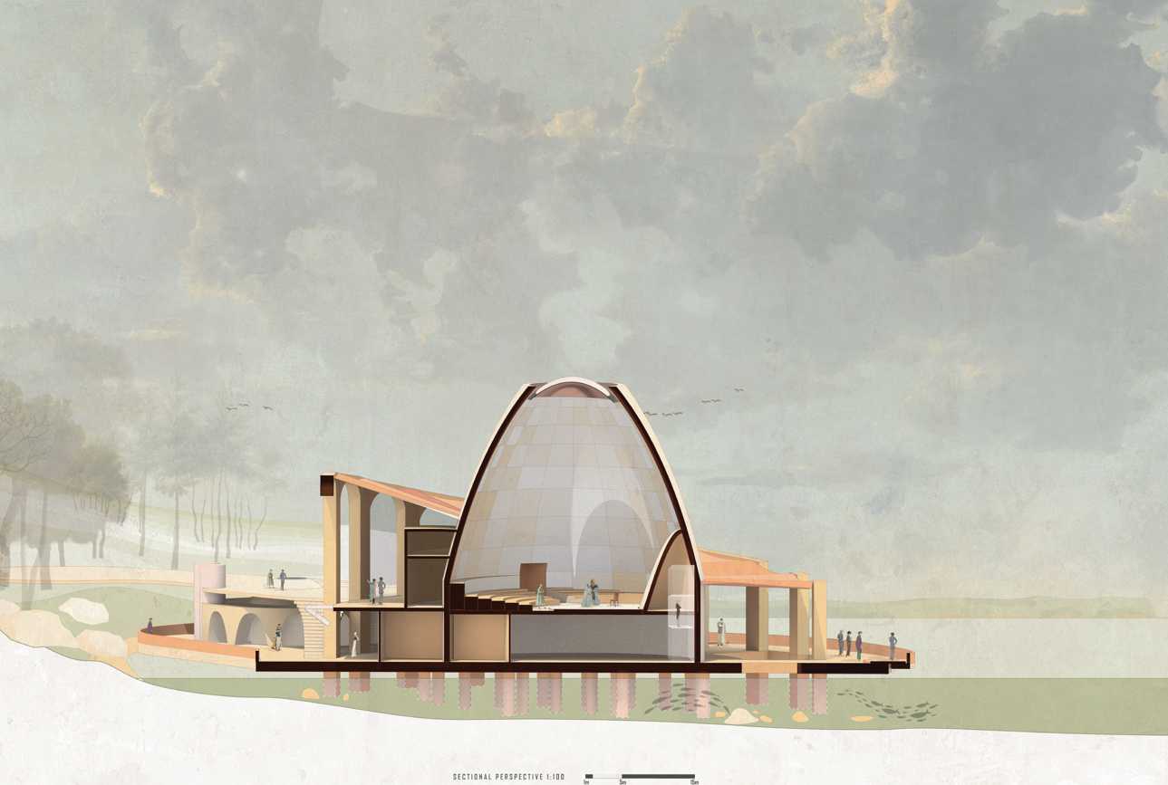 1:100 sectional perspective drawing