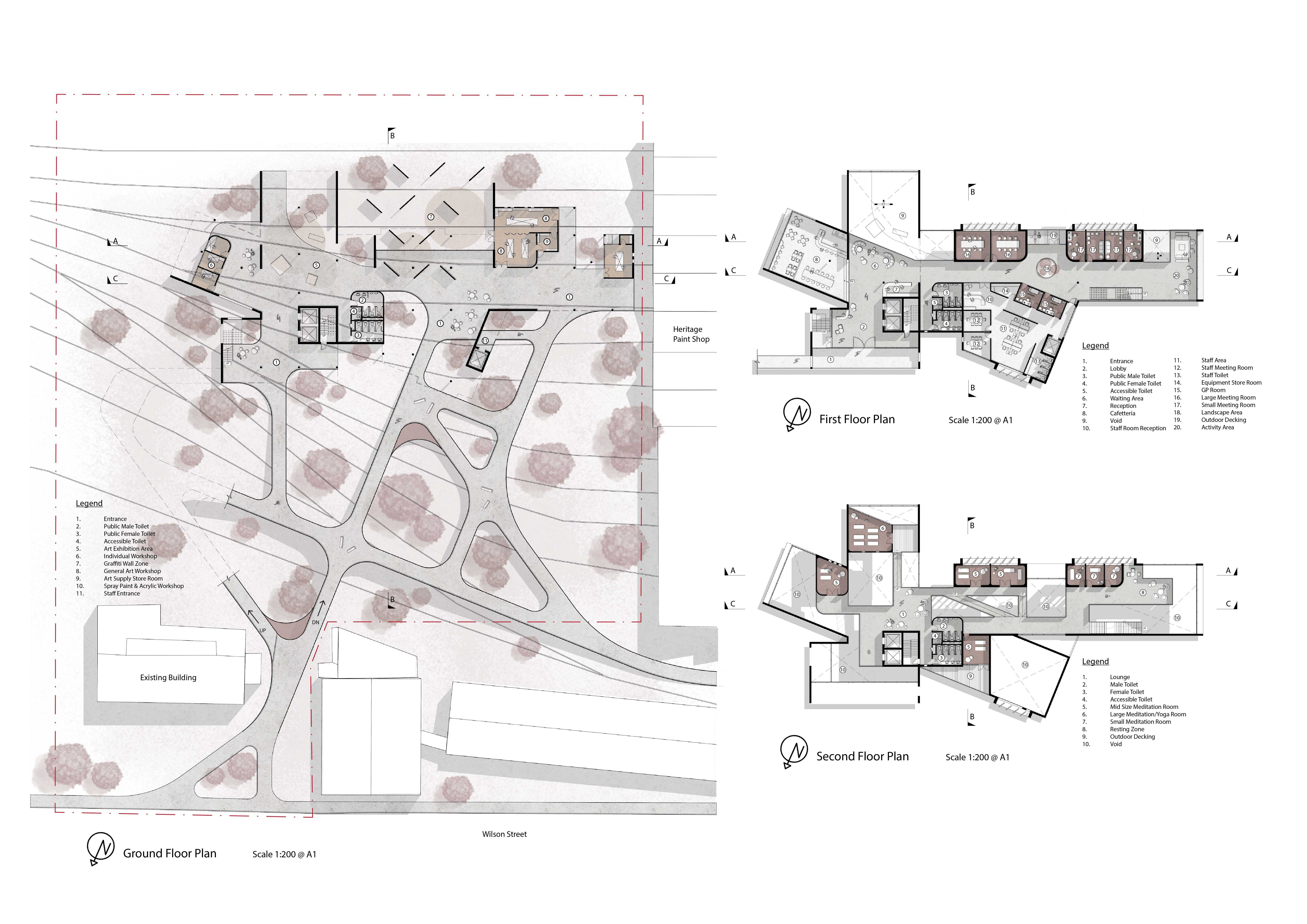 Each level houses distinct functions, creating a pathway for users to experience the building as a journey through life stages.