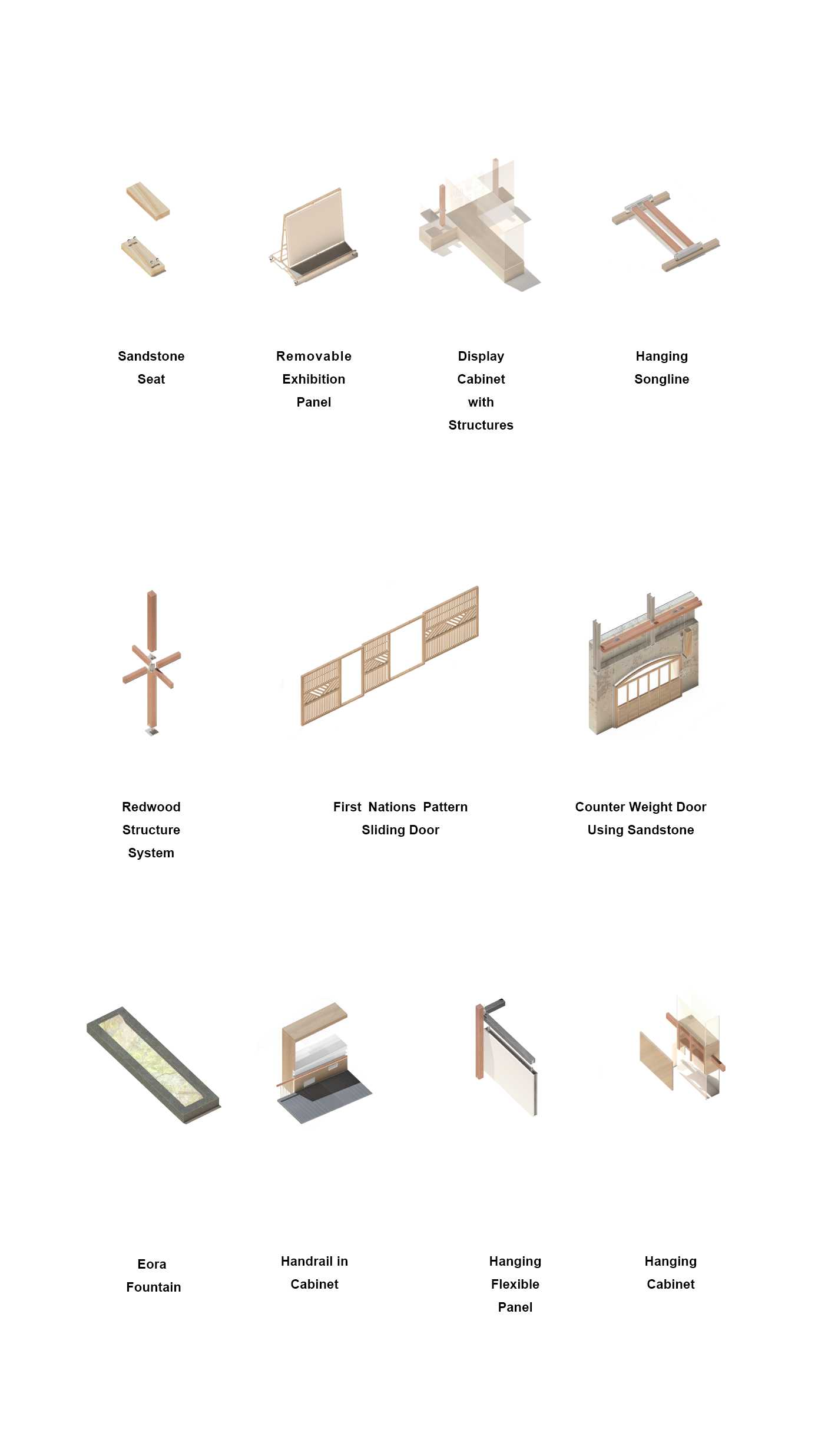 Different spatial organizations create diverse interior landscapes within the architecture. 