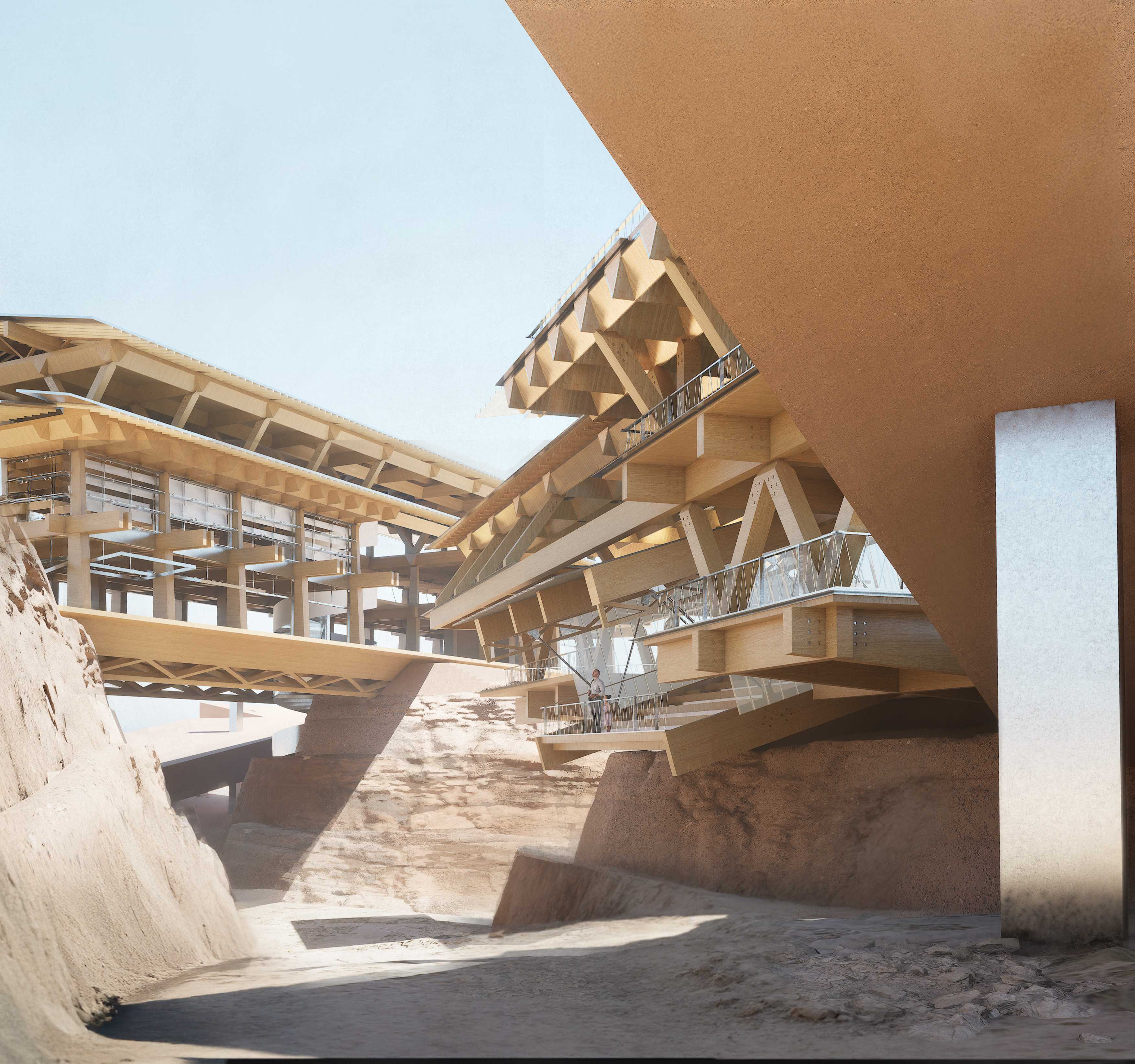 A large excavation creates a 160 metres cut in the site. Visitors are extracted from the circulation of the Expo, led down and engulfed by the walls of earth.