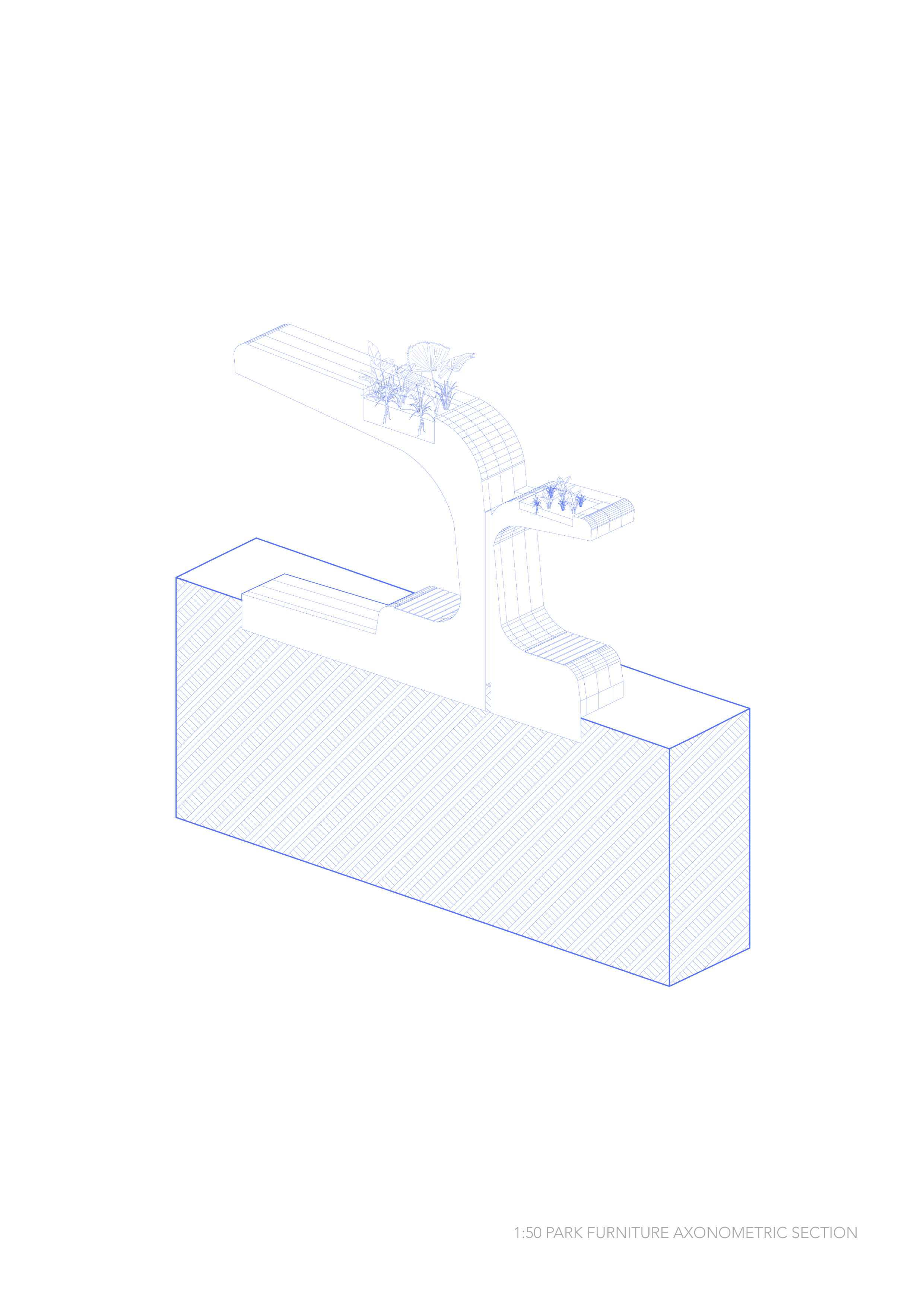 A Place for All: 1:50 Park Furniture Axonometric Section