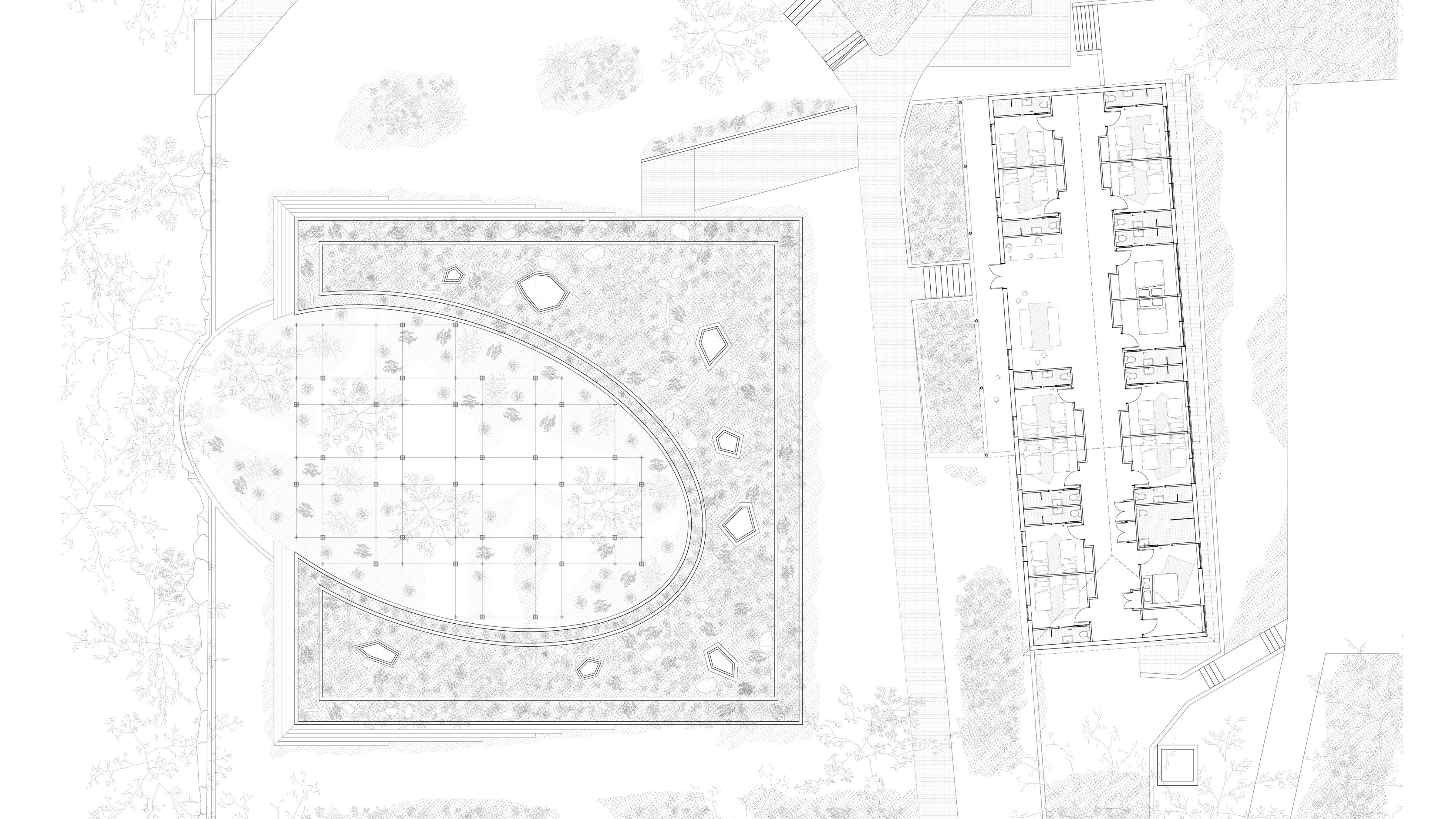 Drawing on the materiality of place, the proposed building roof symbolises shifting tectonic planes. The design intends to make it appear as if a section of earth had been lifted from the ground plane. 