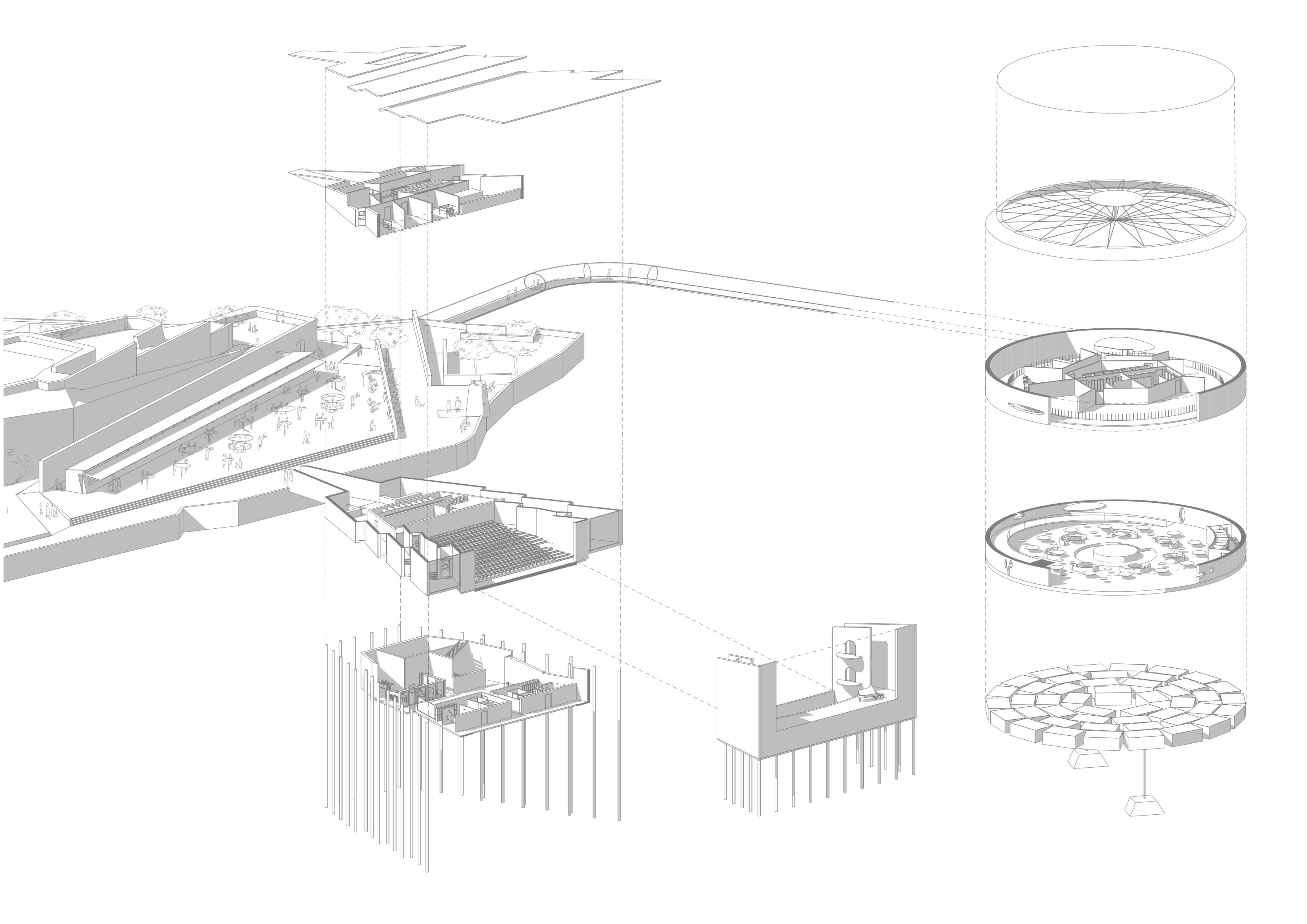 Exploded axonometric of le Belvedere.