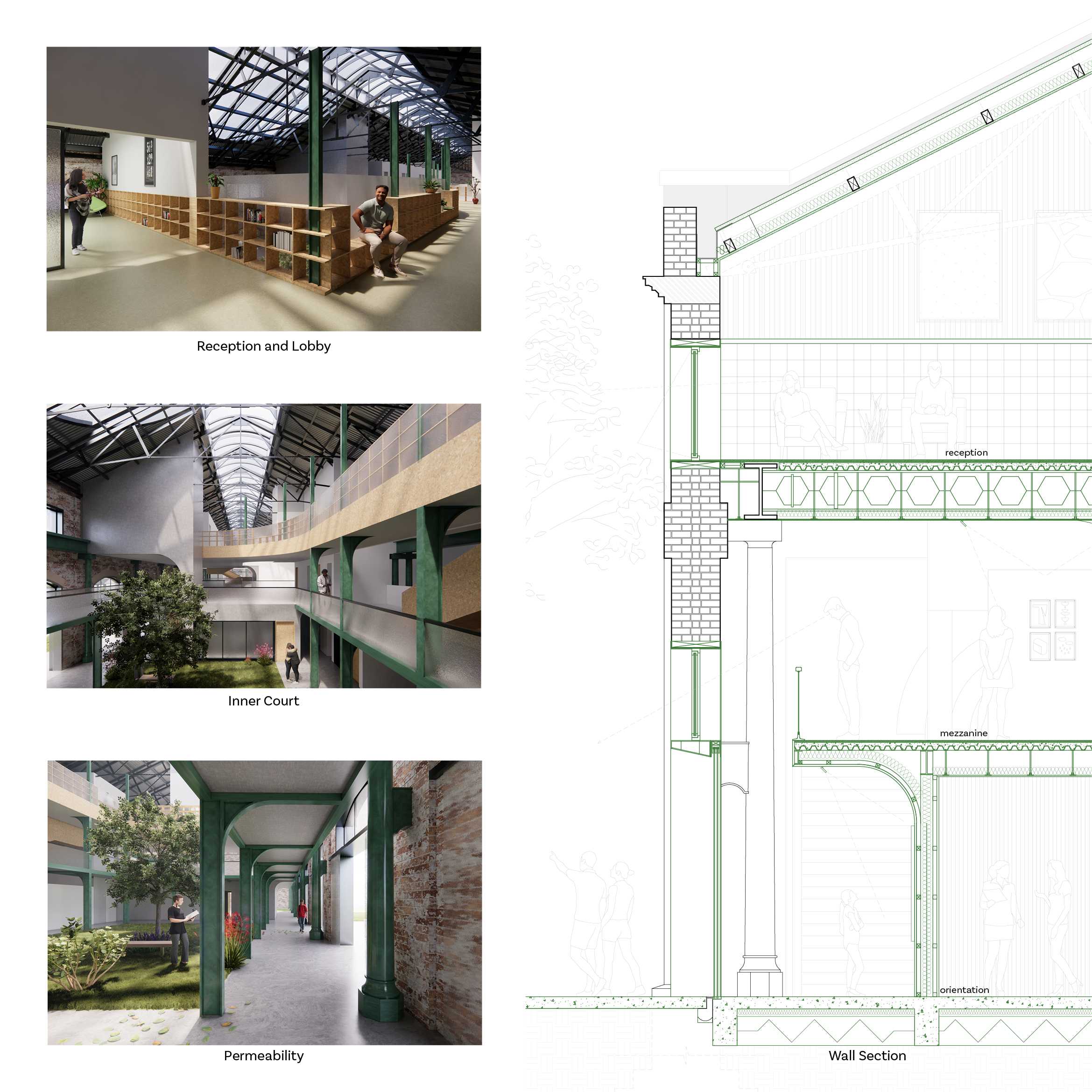 Key moments of pause and transition between active spaces allows for chance encounters and intuitive movement flow.