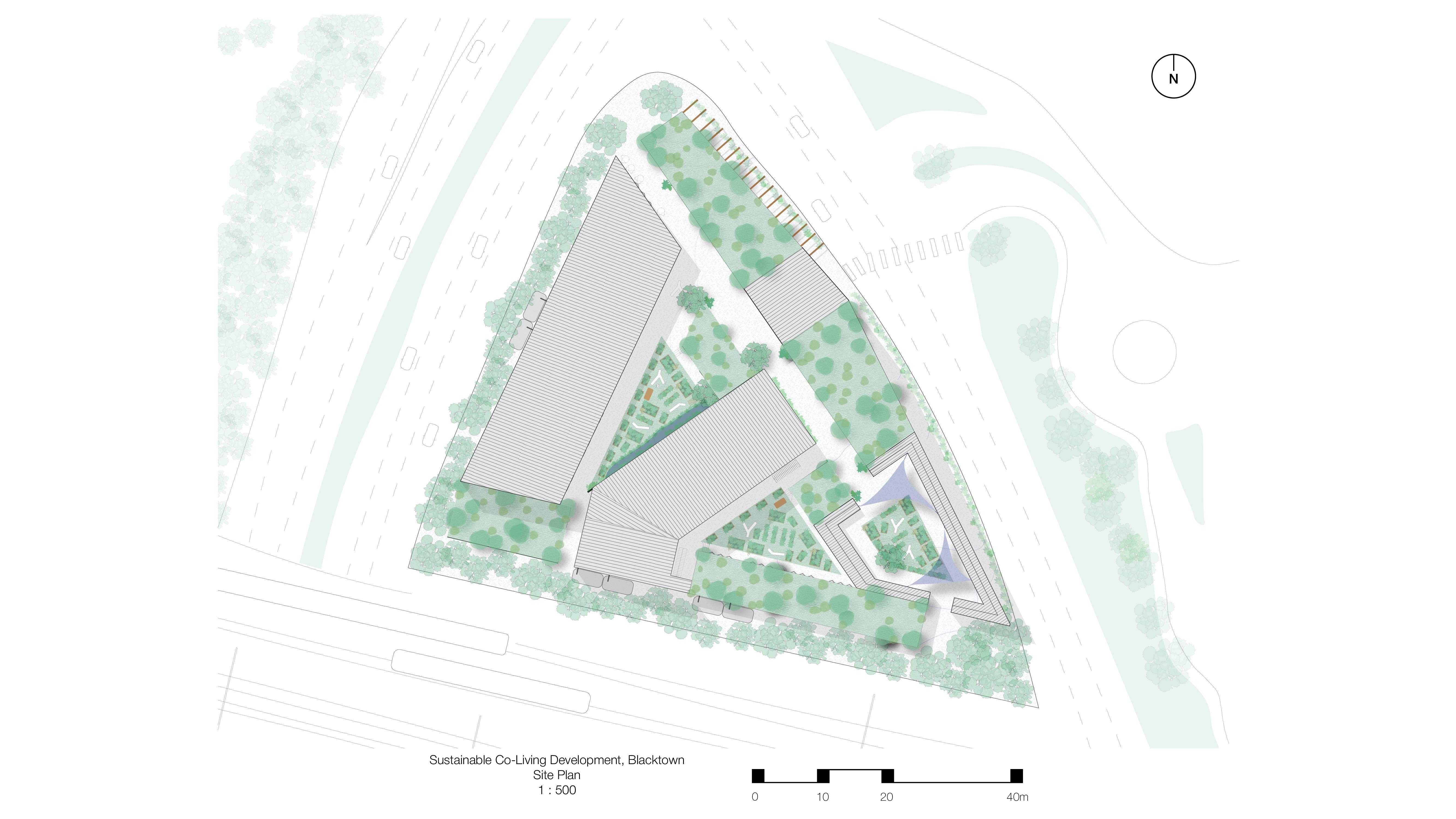 The site plan of the proposal shows the extent of its planting and the utlisation of extensive green roofs to encourage native vegetation to grow.