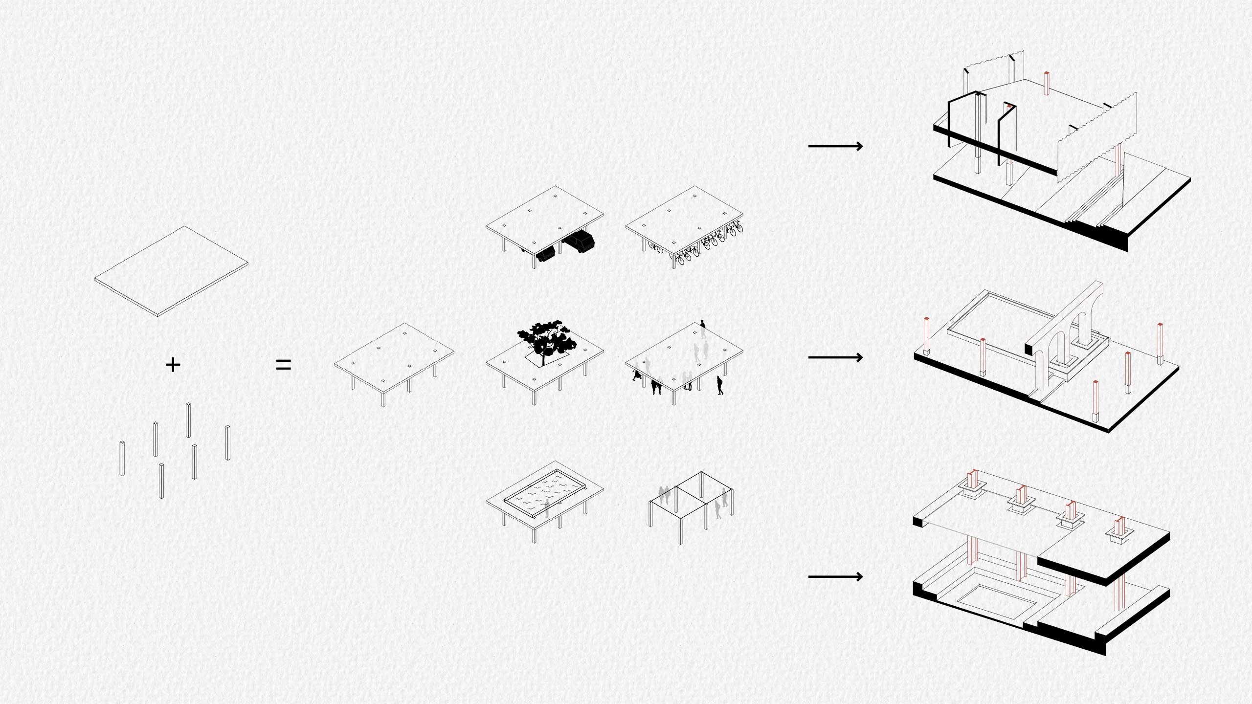 This diagram showcases the development process from the garage typology to the final affective typology.