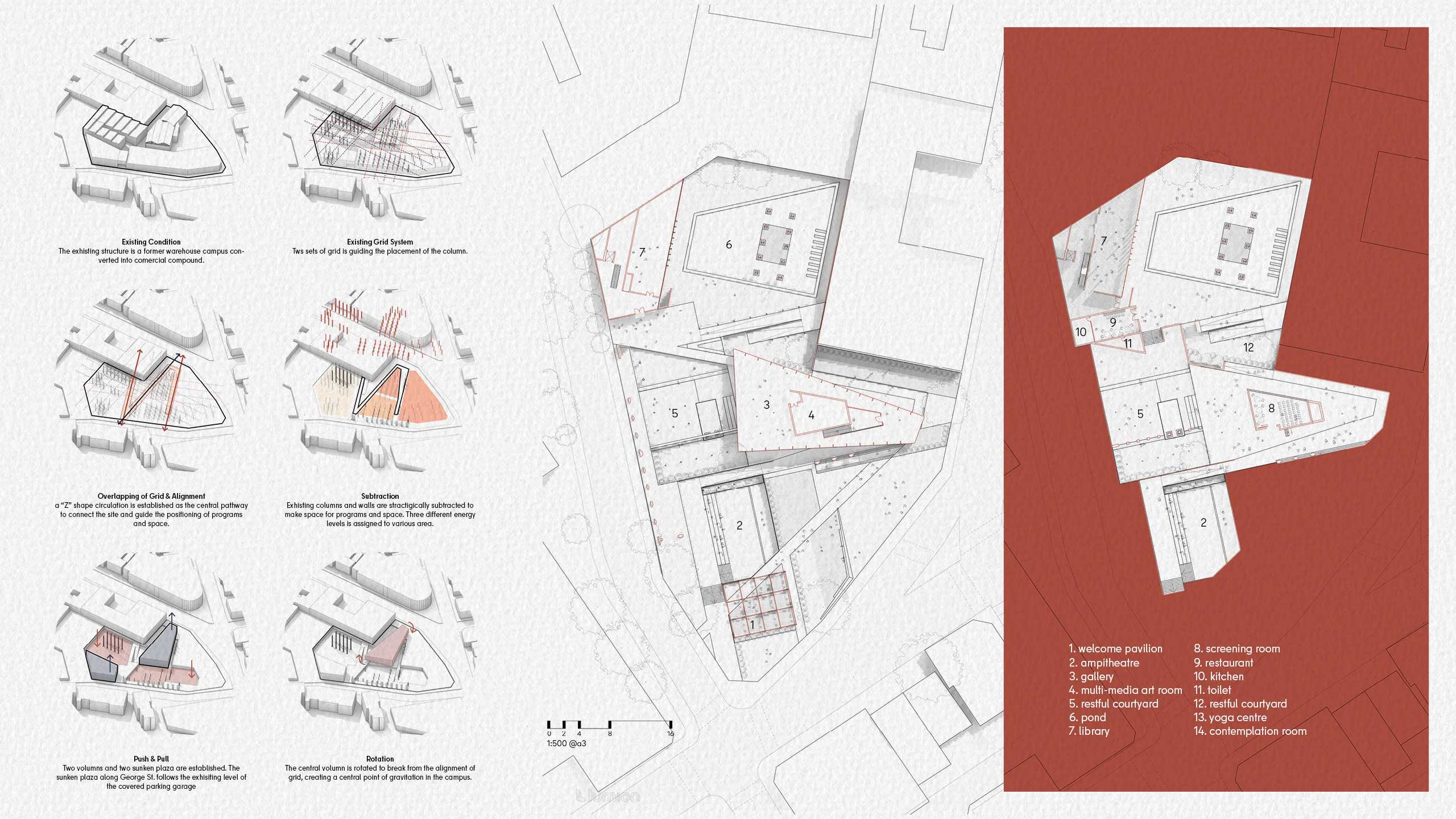 This image showcases the massing strategy and program arrangement on plans.