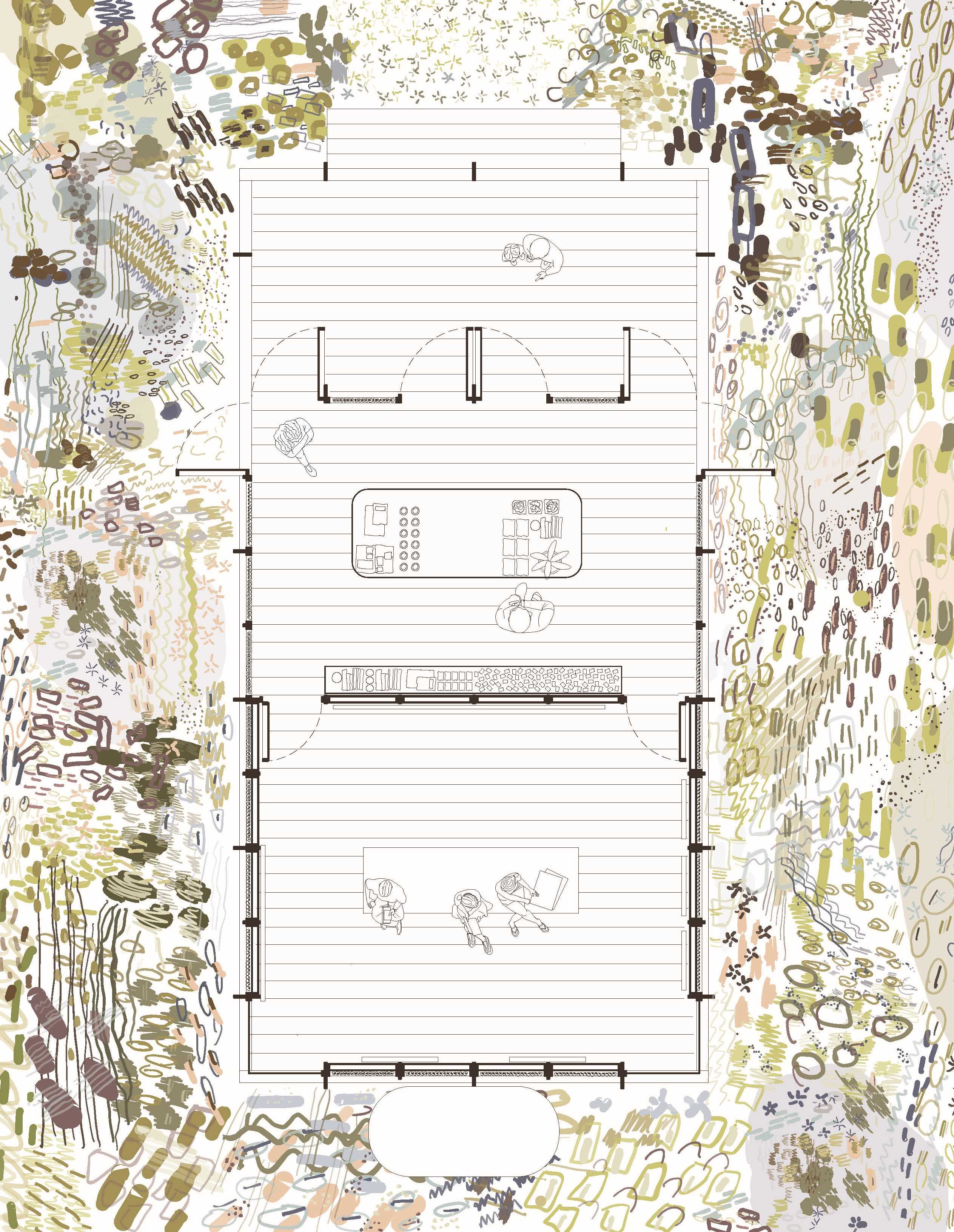 An adaptable plan allows for the building to breathe and hold protection where needed. Screen panels can be infiled internally to create thermal and acoustic protection from climate. 