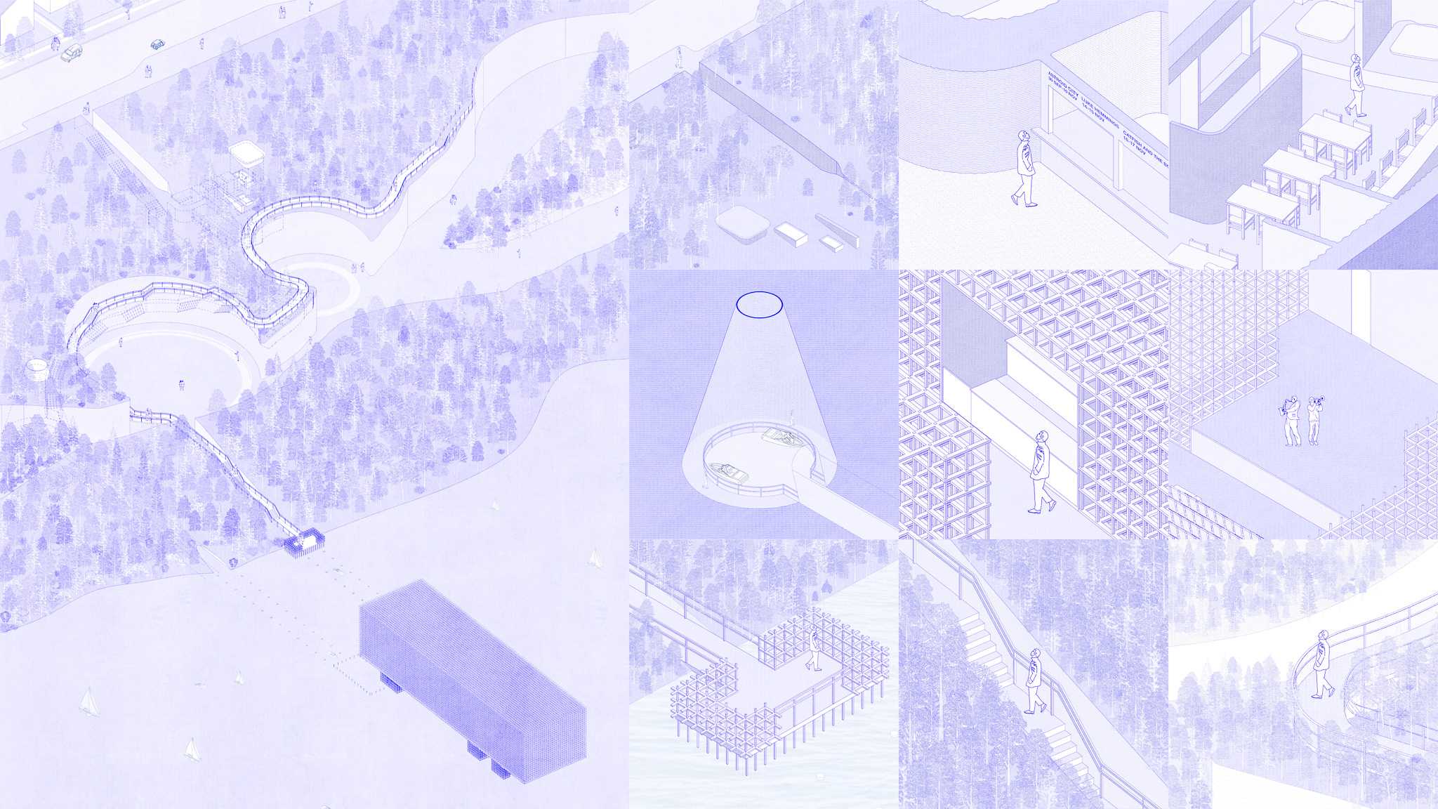 Axonometric drawing of overview and different threshold moments