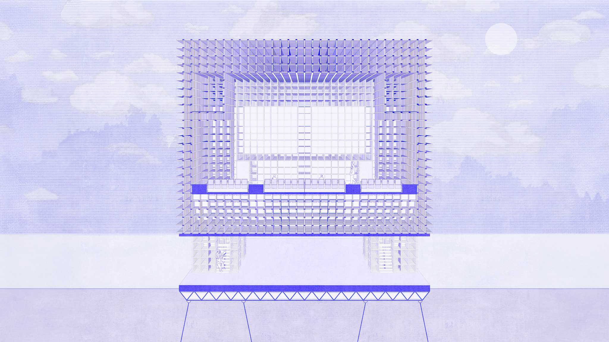 Sectional perspective of the Floating Theatre