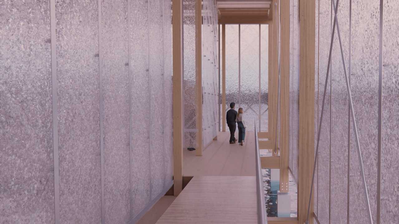 Interior render at dusk