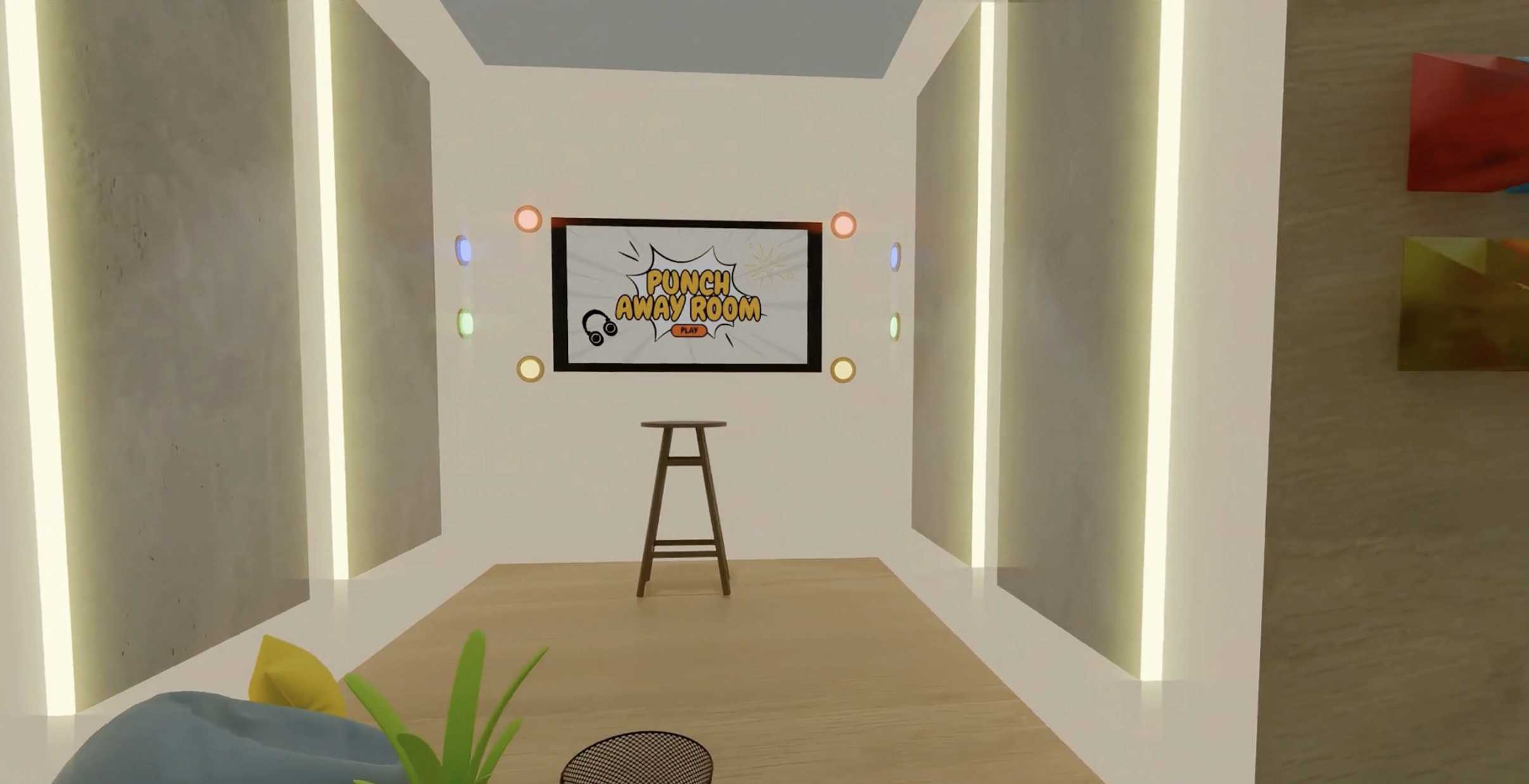 This is a gameplay space for people to release their stress. Following the rhythm of the music, users can tap the buttons that light up on the wall. 