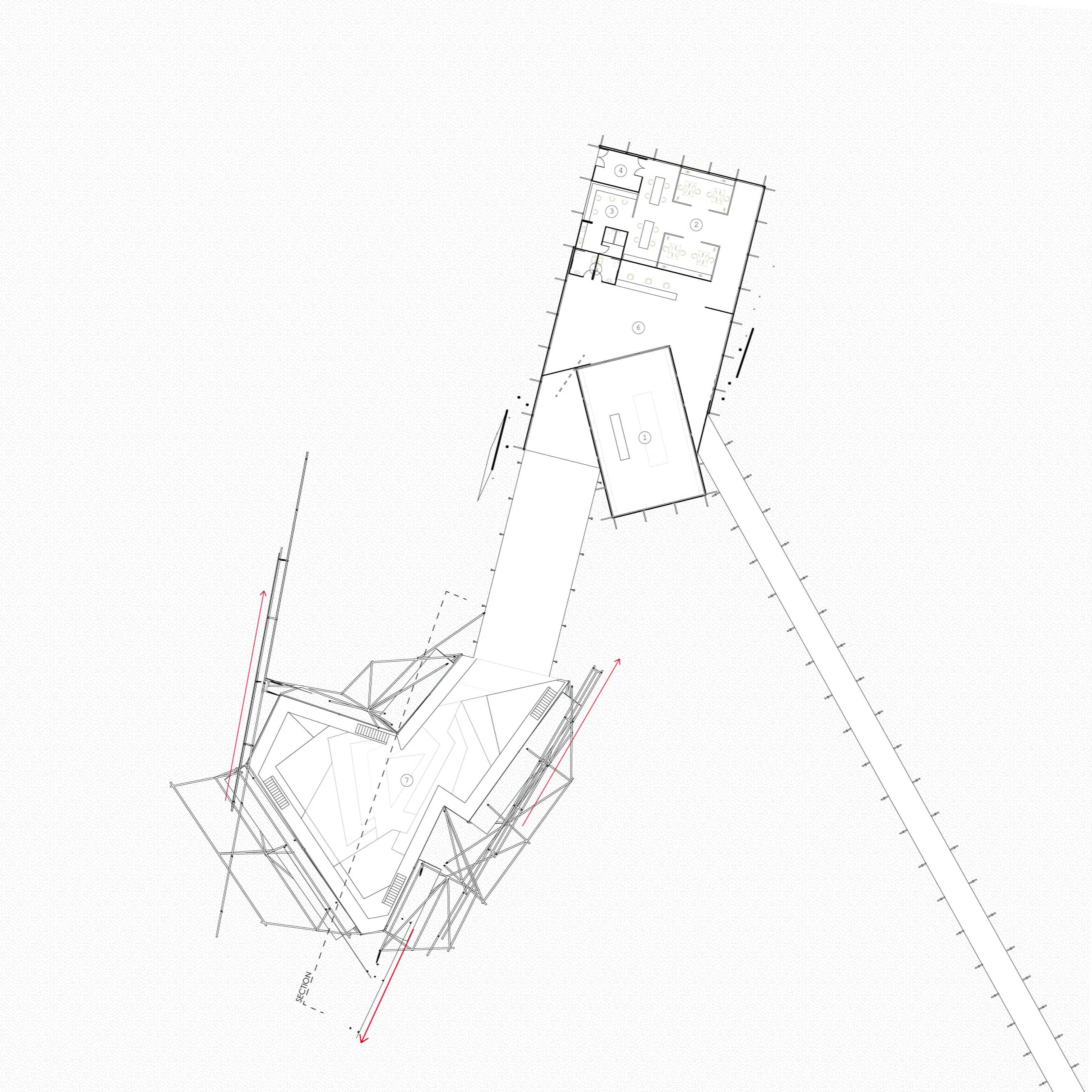 Plan of Station 1, connecting to the theatre as a transition space 