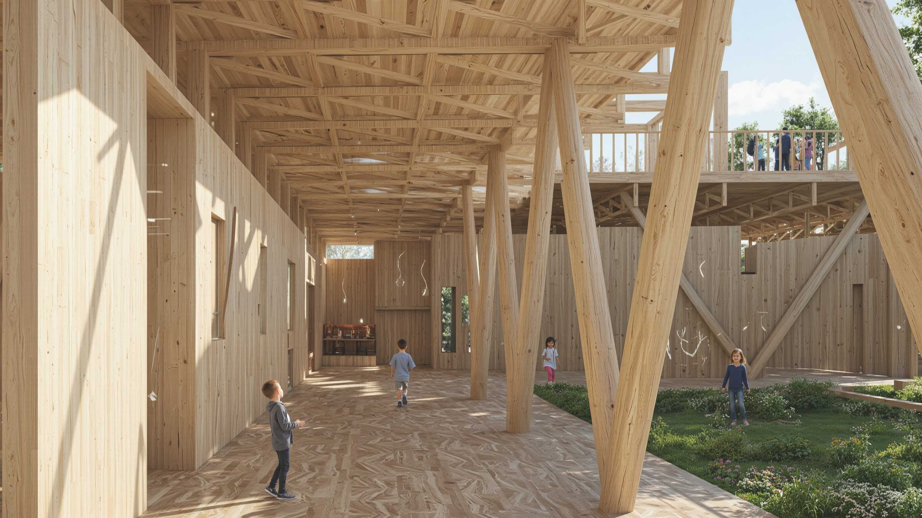 The transitional corridor spine acts as a social threshold by encouraging informal casual interactions while connecting different spaces around the central courtyard and gently guiding users throughout the centre.