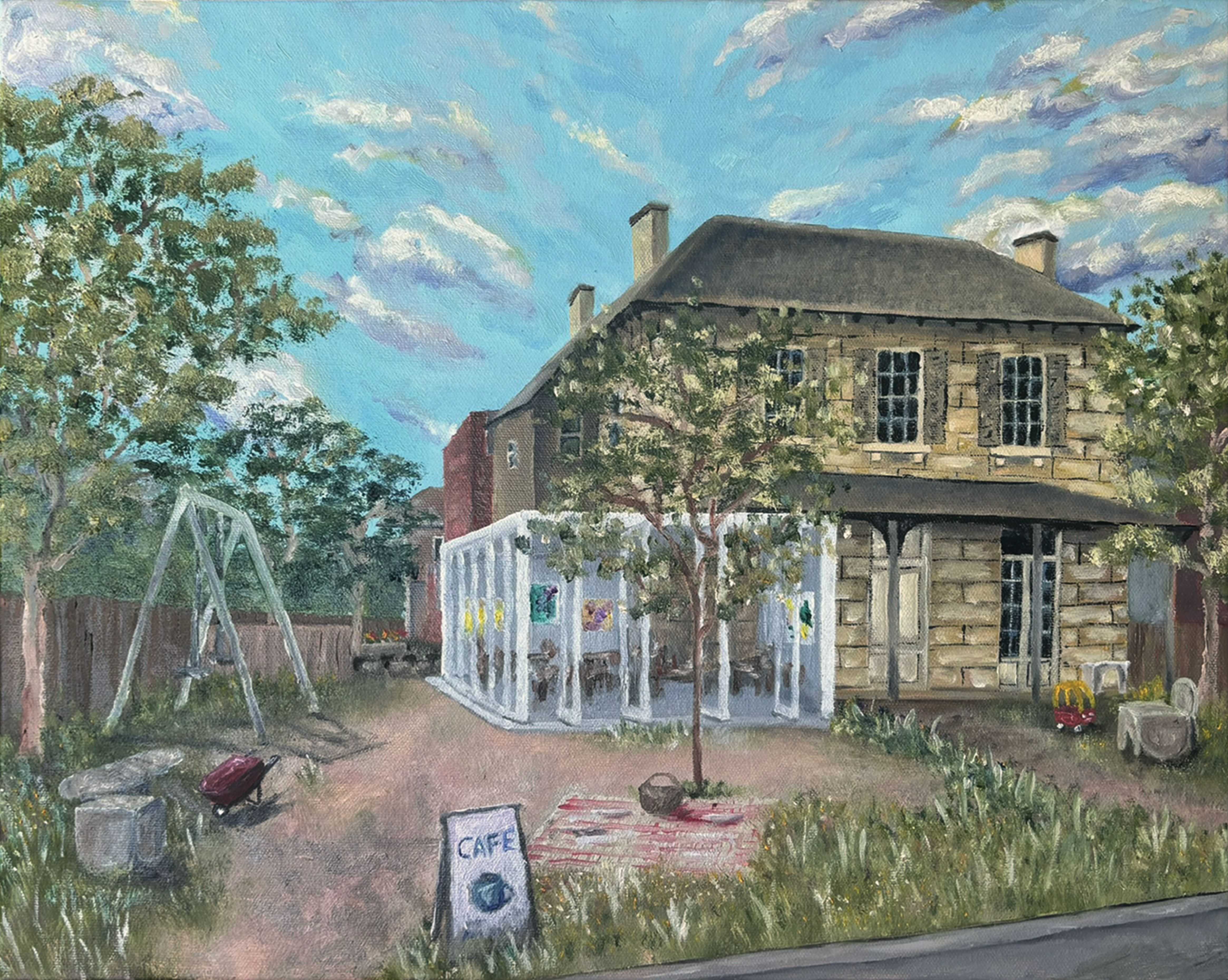 painting of exterior from street, oil on canvas

a mediator within a public world, a tool for reconciling the past, just as the inhabitants redefine the future. 