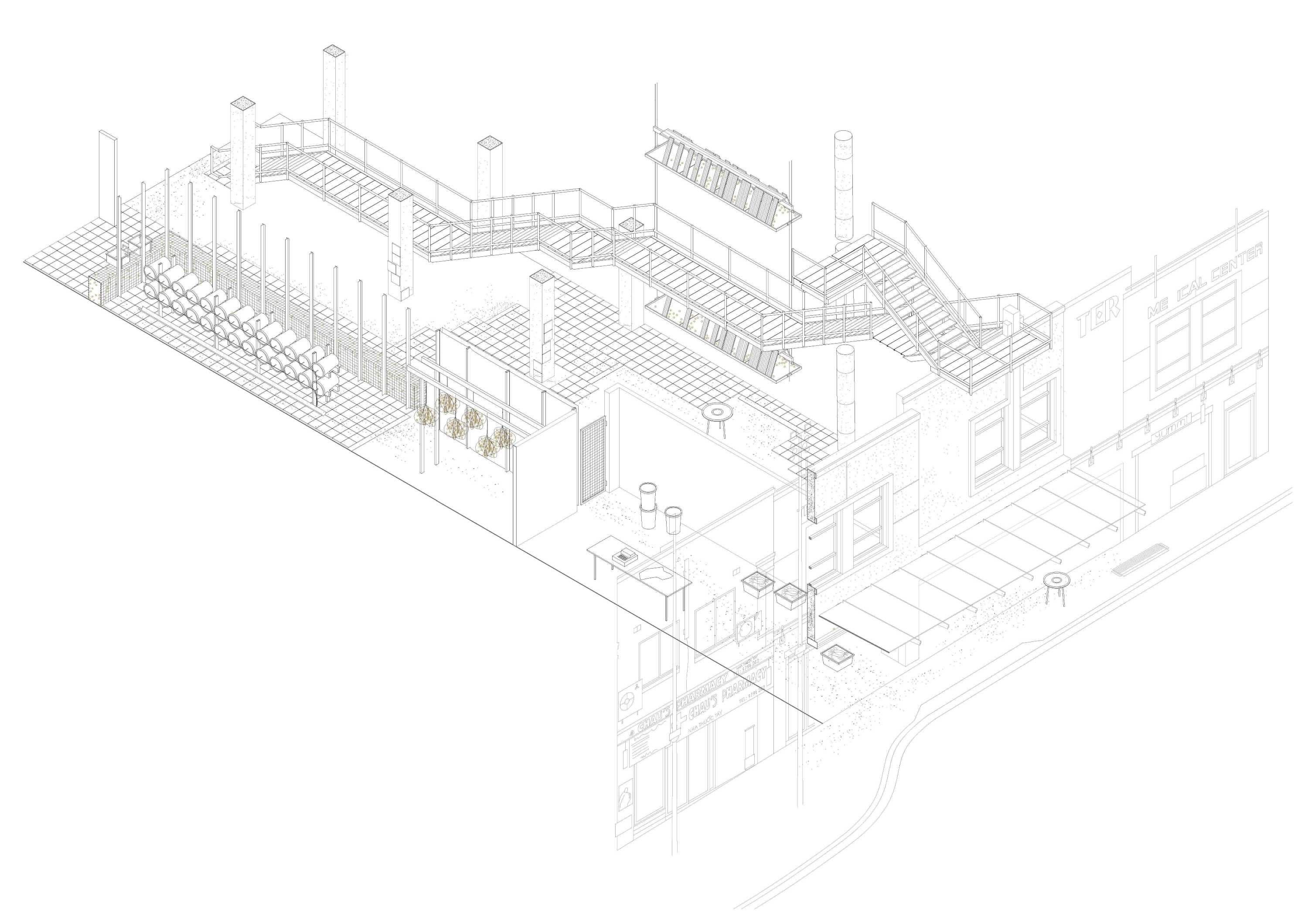 Architecturally, agricultural operations are constructed from off the shelf items and systems which are pieced together by the operator under an overarching shelter.