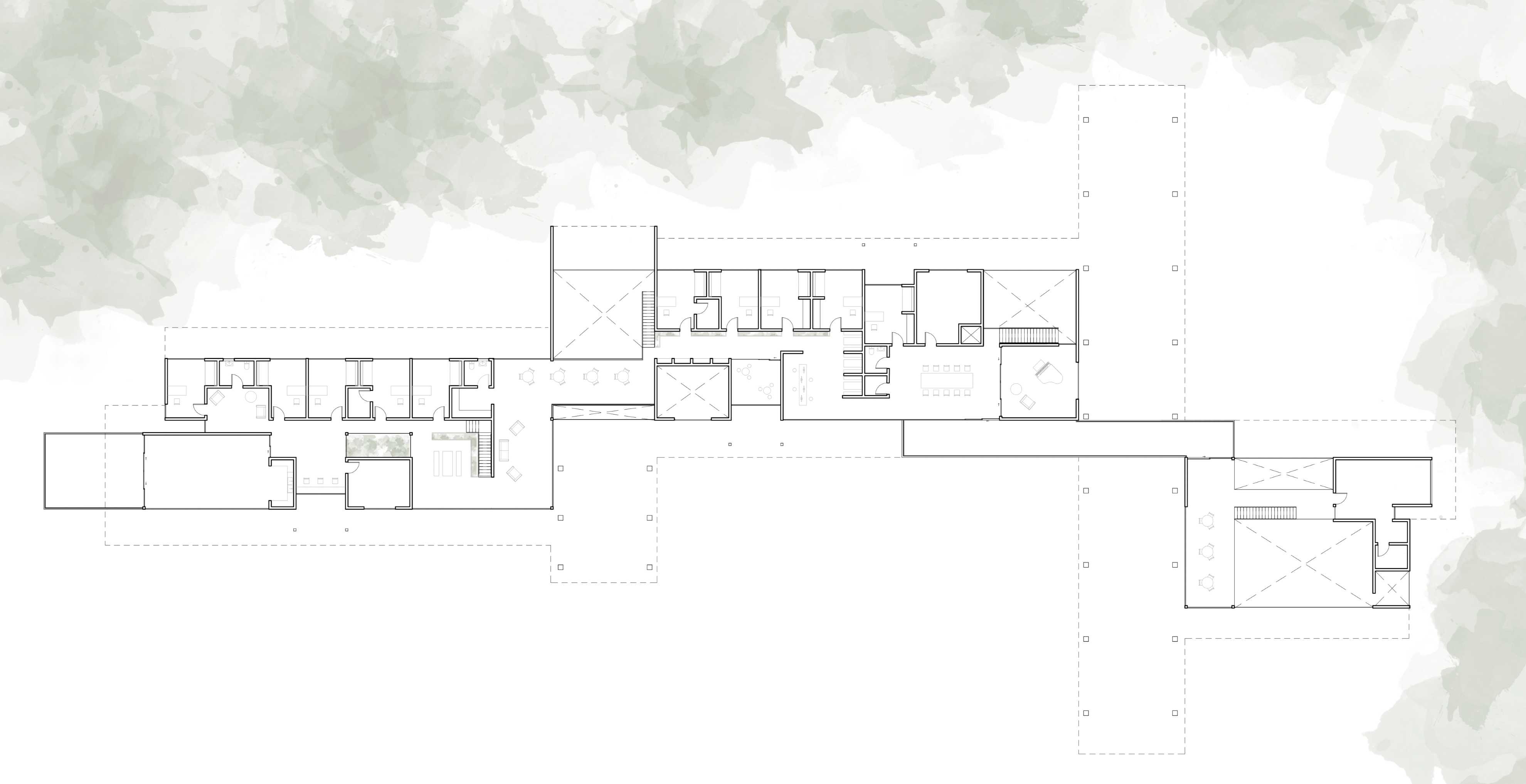 First floor plan - organic flow through inhabitable circulation spaces