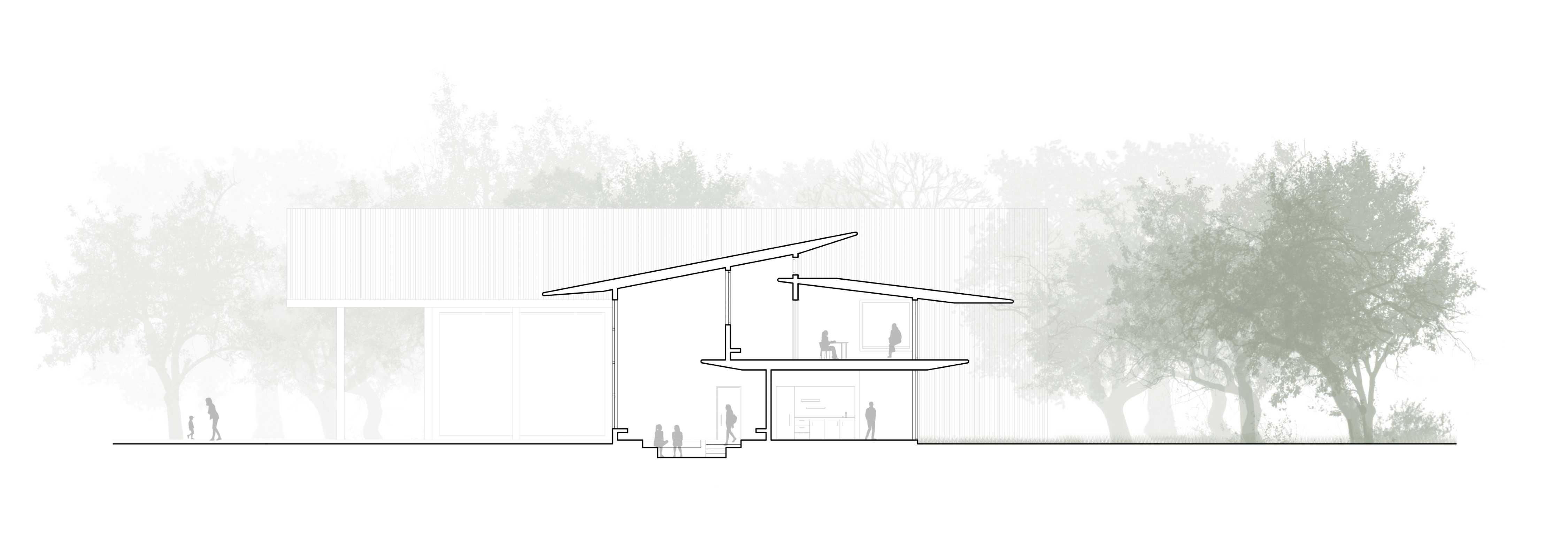 Section - surfaces fold and fall into inhabitable cosy nooks
