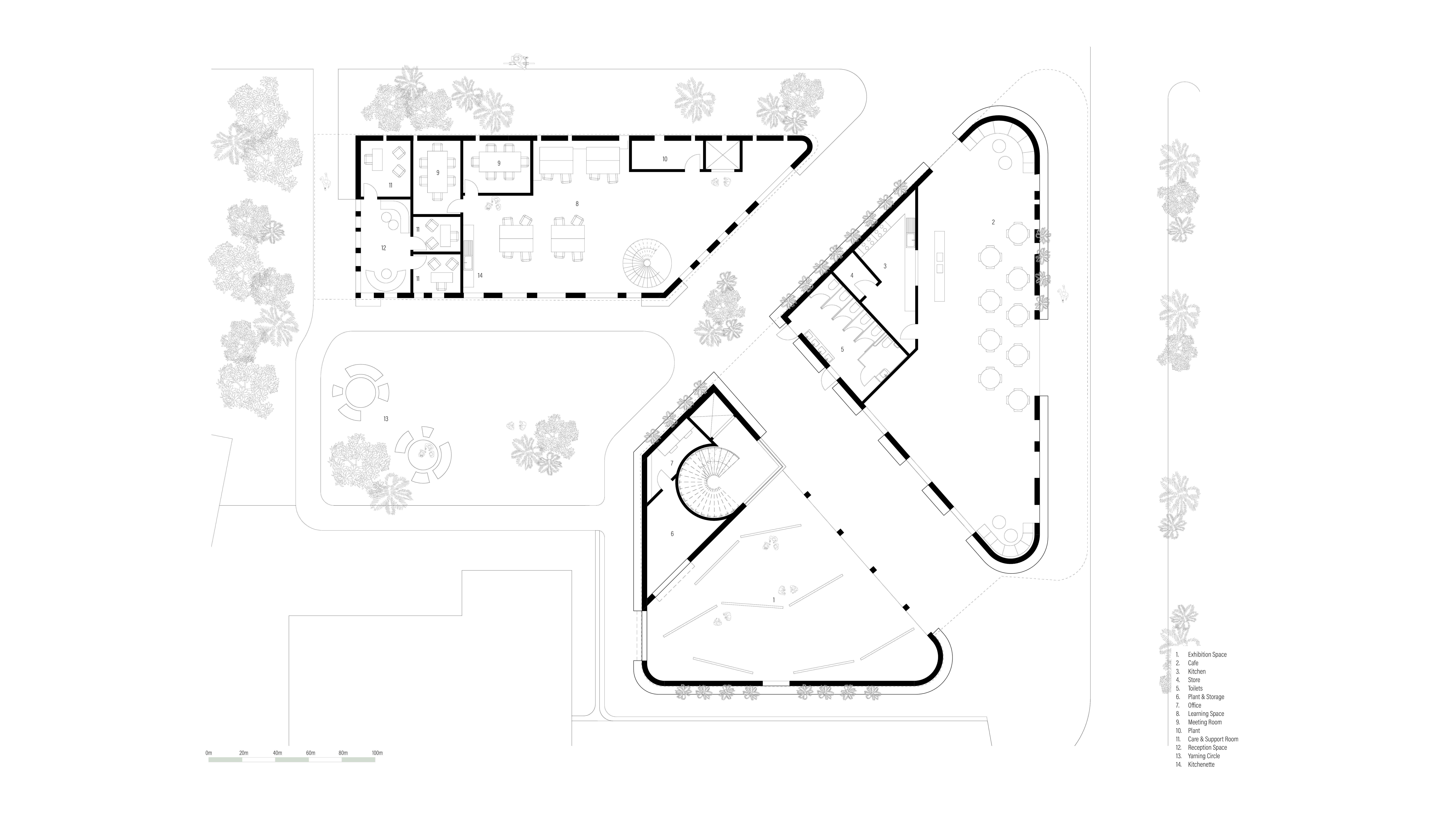 The ground floor is arranged for fluid circulation through the building and gathering in the central native garden at the heart of the site. 