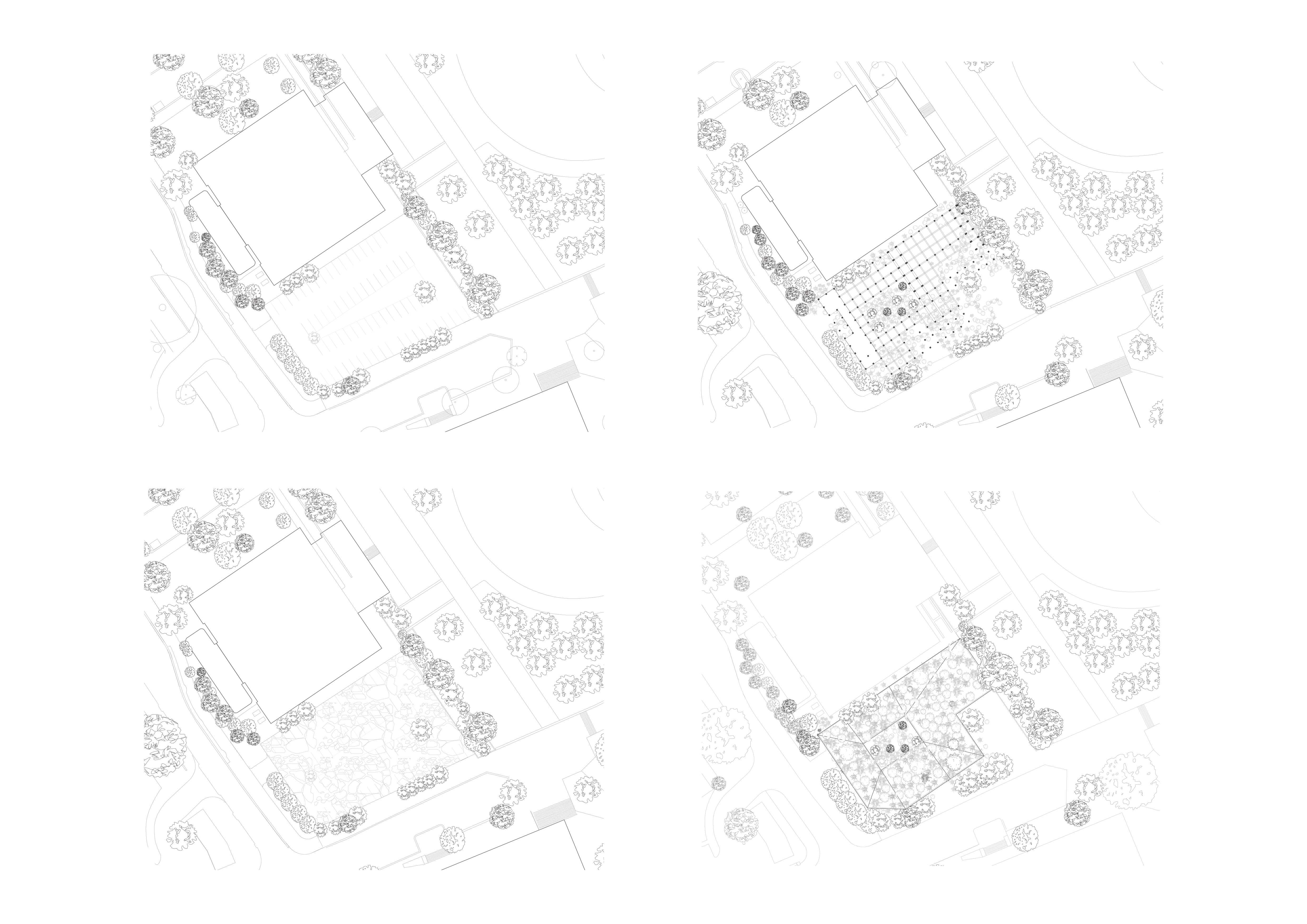 1:1000 Site plans. The Carpark. The Excavation. The Siting. The Structure. 