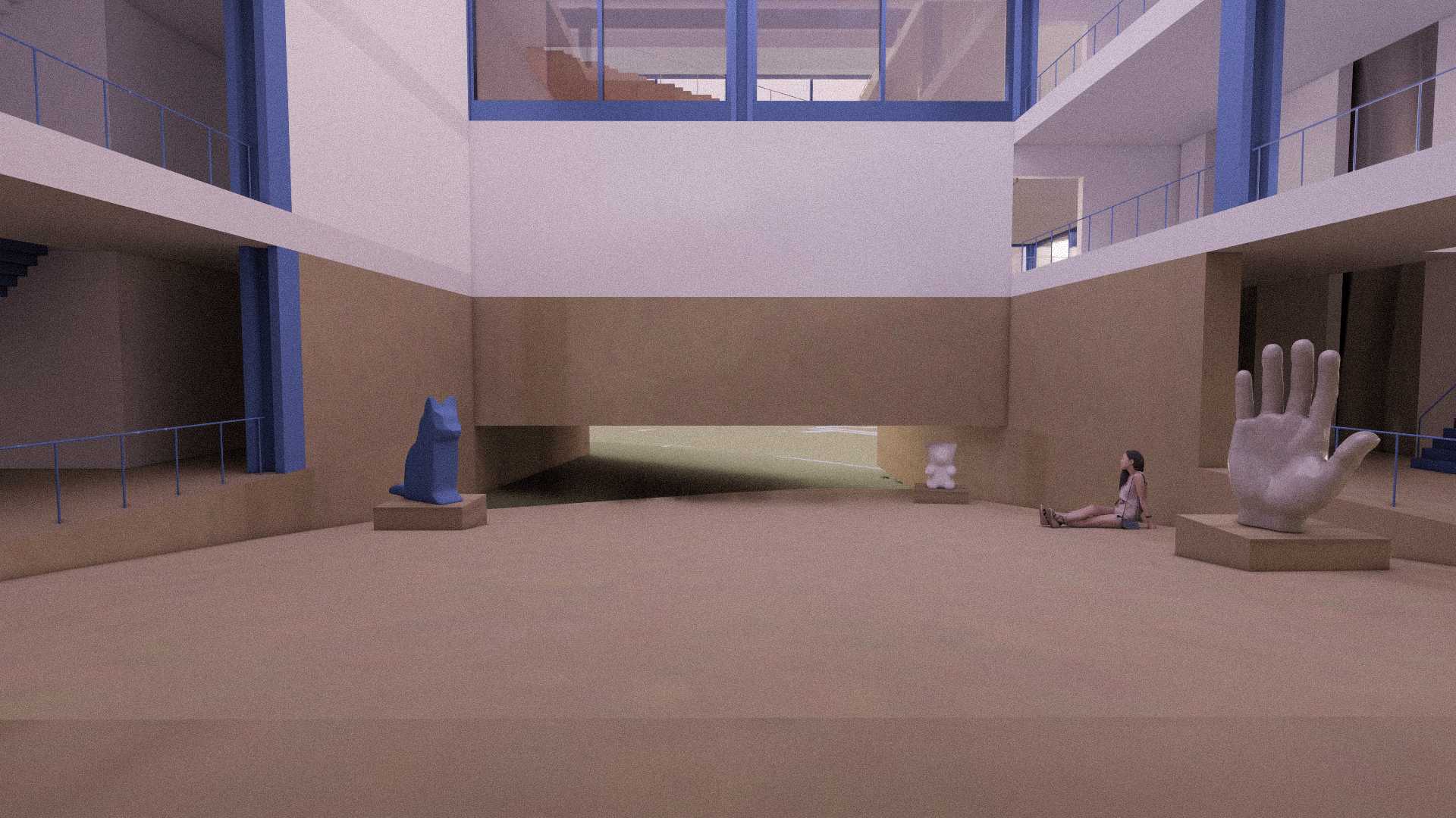 The low-ceiling entrance serves as an exhibition space, opening for spontaneous social interaction 