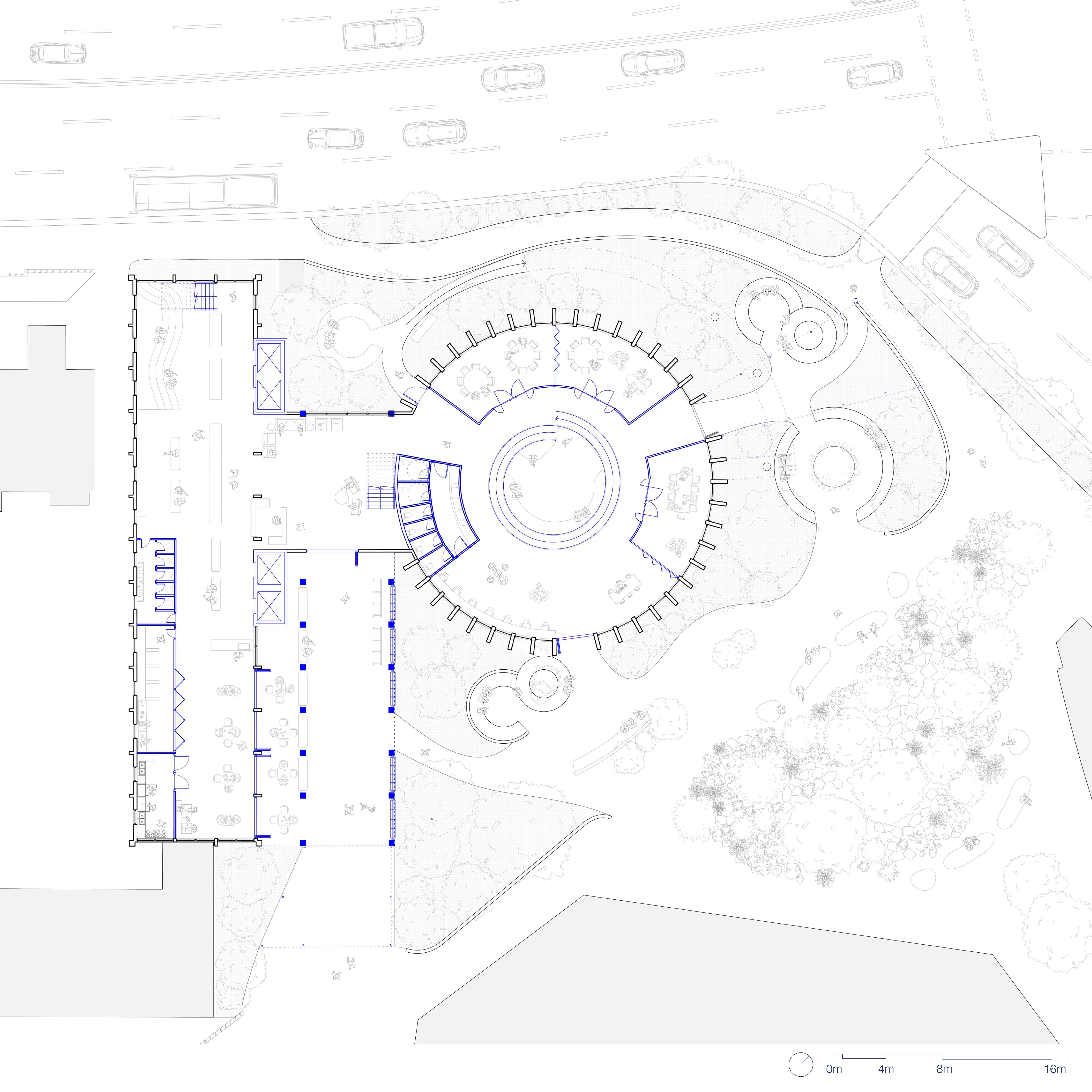 The courtyard between International House and the Seymour Centre is activated through a dry creek and endemic planting to become a site of ecological uplift. 
