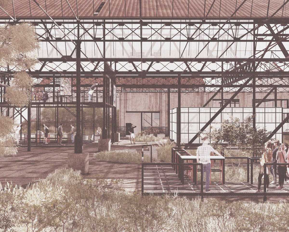 Within the depot’s quiet shell, the first environment intertwines with structure. Unfolding crates rise as a scaffold for shared play, recasting the depot as a living terrain of participation.