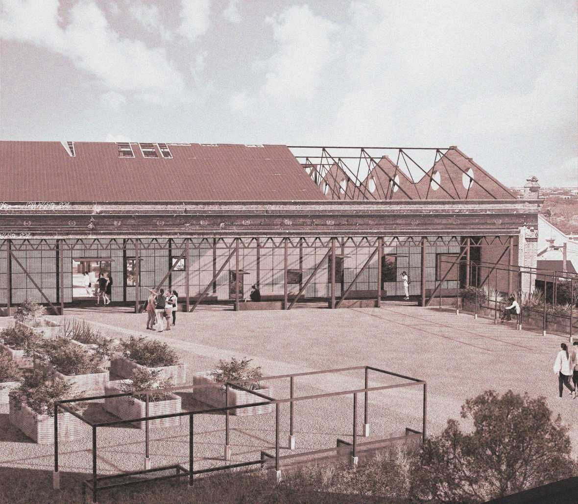 The once-sealed edge breathes again, a porous ground where the depot meets the everyday. A civic threshold reignites as movement flows through the western drive, welcoming the city back in.