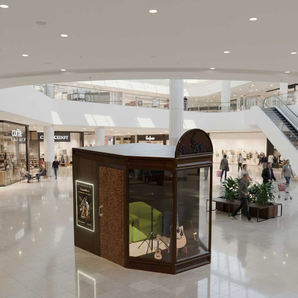 The SoundShare Booth offering quick, hands-on instrument trials in public spaces to spark curiosity and introduce users to the sharing platform.