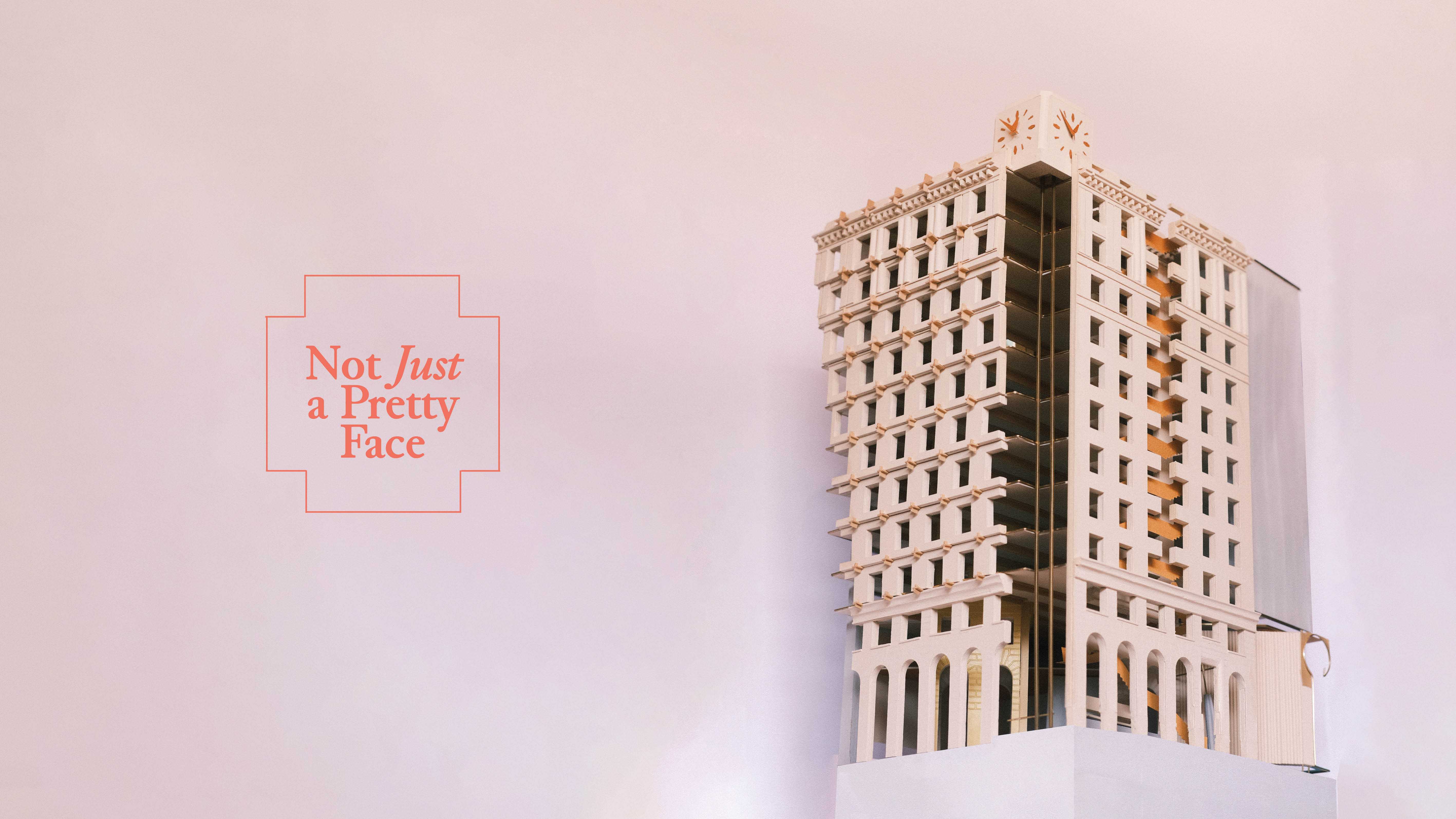 Model of Shell House facades cut and replanted.1-125, made from Balsa, Cardboard, Paper and Brass.