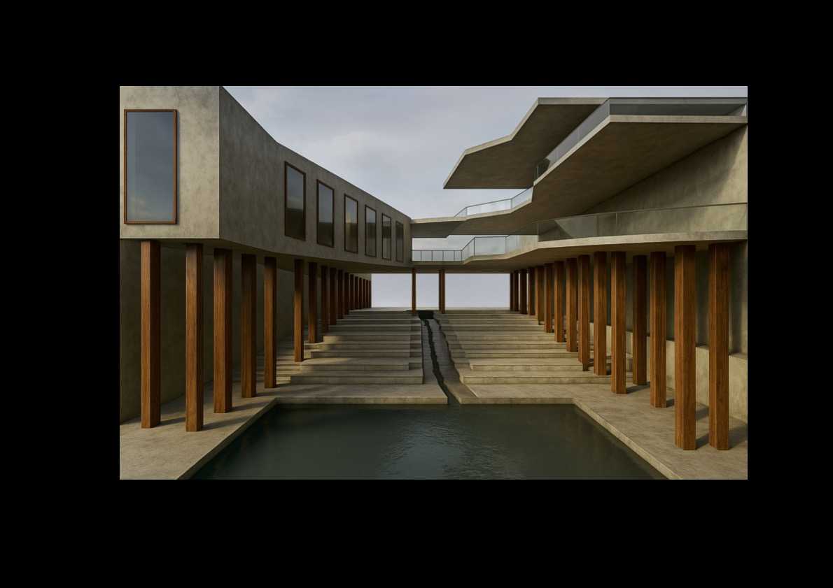 A passage carved by water, terraces descending, columns rising, and the horizon held gently between them.