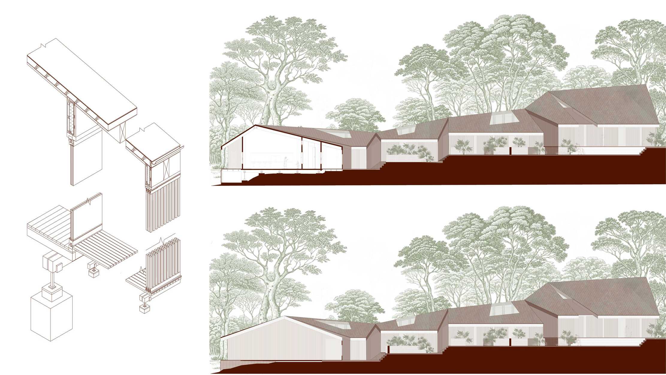 The building steps with the slope, its contour-following roof planes rising and dipping in rhythm. Light, courtyards, and verandahs dissolve boundaries, letting the architecture breathe with the landscape and feel both grounded and open.
