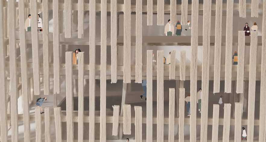 A picture of the model illustrating views into the building