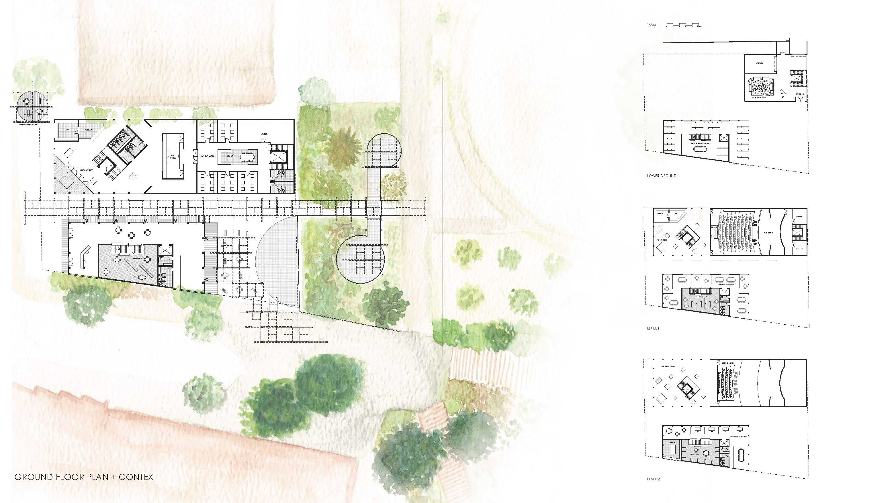 Proposed Plans | Building A : Theatre/Auditorium, Exhibition, Pre-function | Building B: Library Core, Flexible Teaching, Study, and Staff