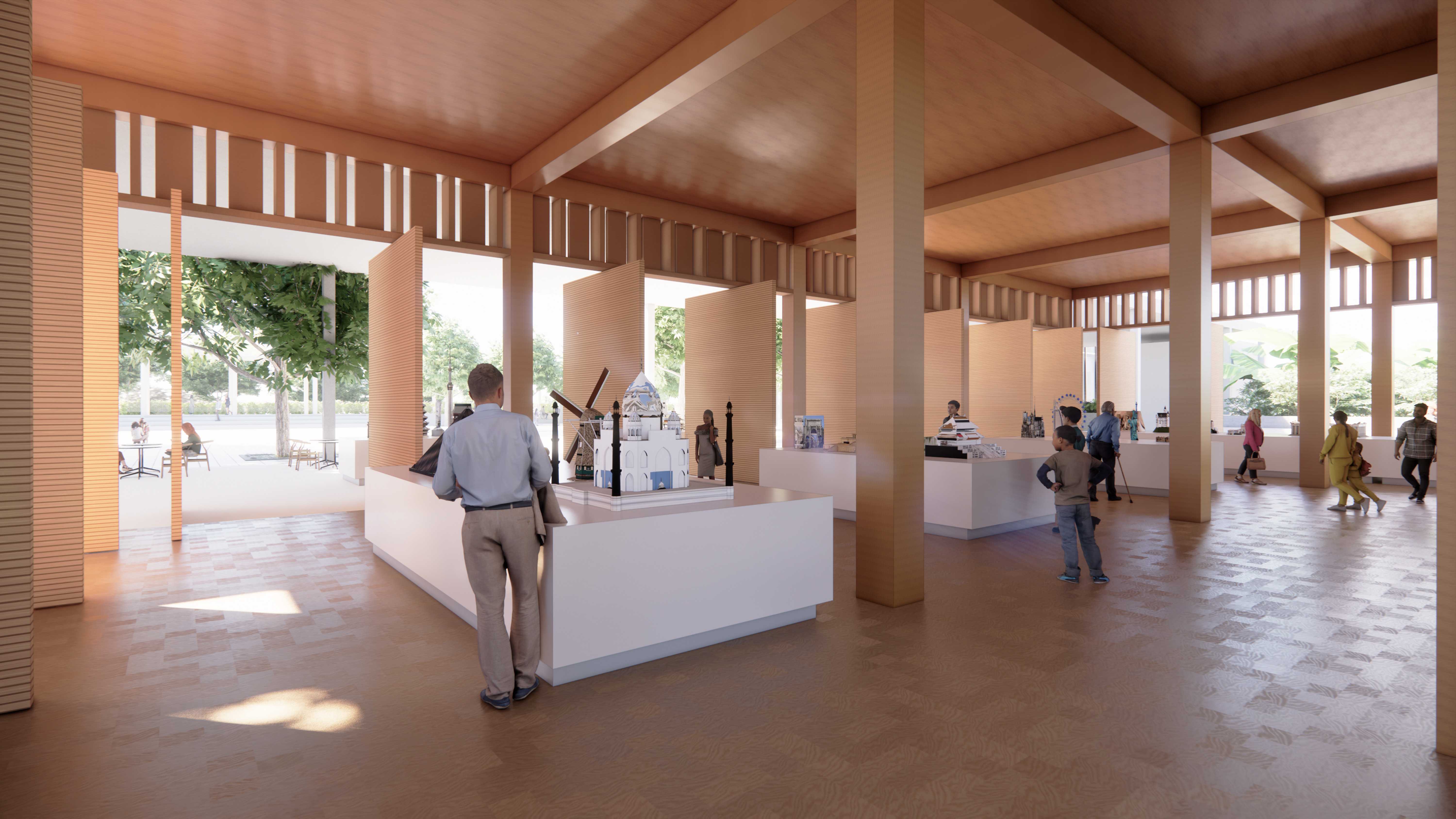 The pivot doors enhance openness and allow the usable area to be adjusted as needed. Meanwhile, the upper-level louvres offer greater climatic comfort in the hot environment.
