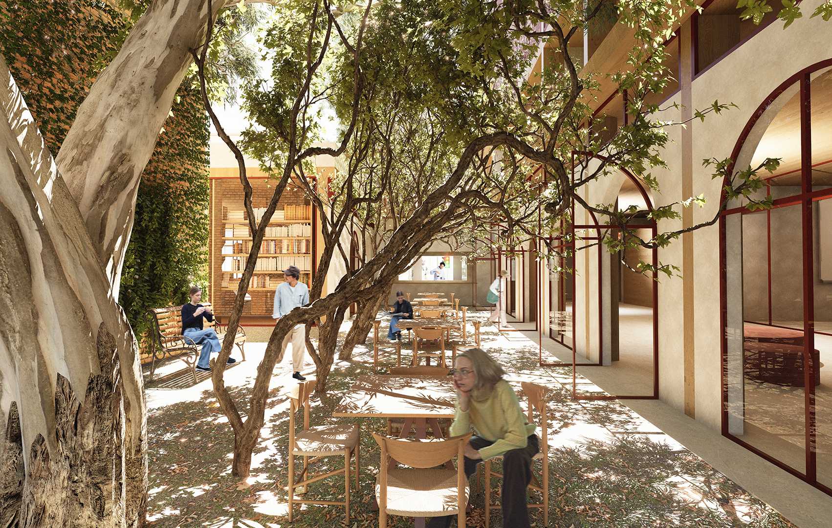 An avenue of arched trees, an outdoor space that invite conversation and connection.