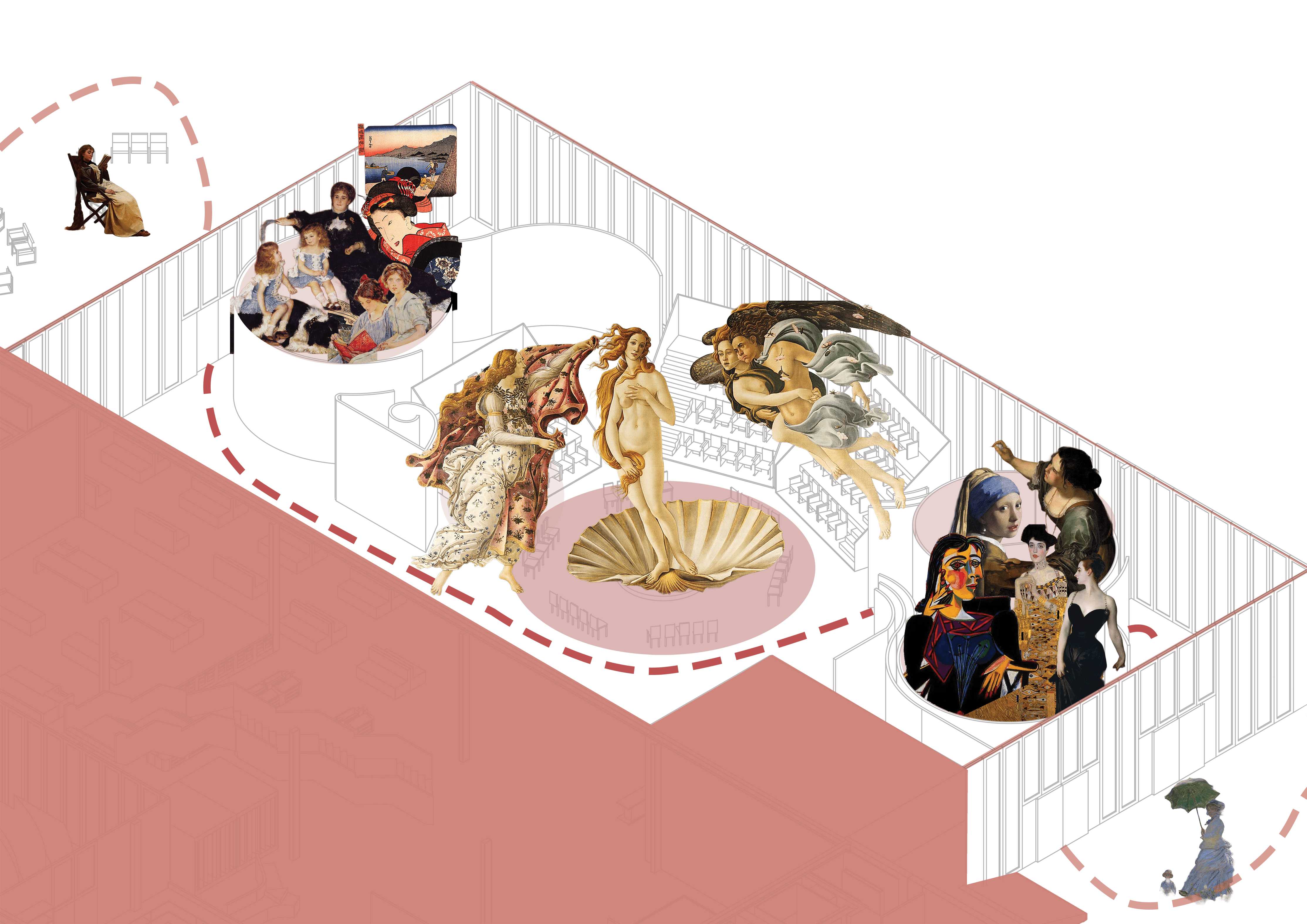 This collage inspires The Parlour as a space where people can create bubbles of communication and advocacy while moving through soft curtain boundaries that shape flexible, interactive environments.