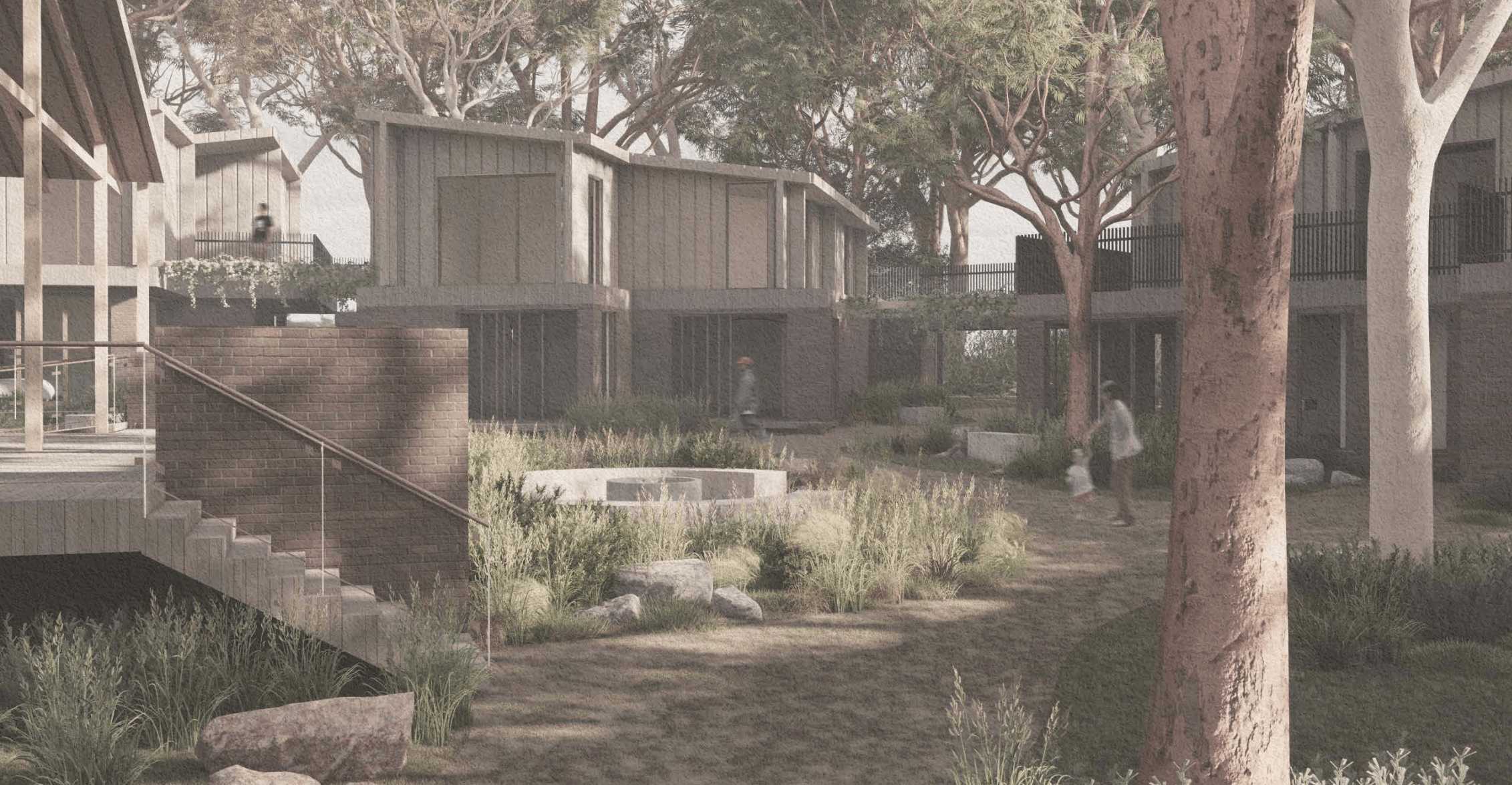 The Ridgeline frames a landscape-led precinct positioning shared commons and clustered living, where the built form becomes the bridge to Country through fostering connection, stewardship, and custodianship.