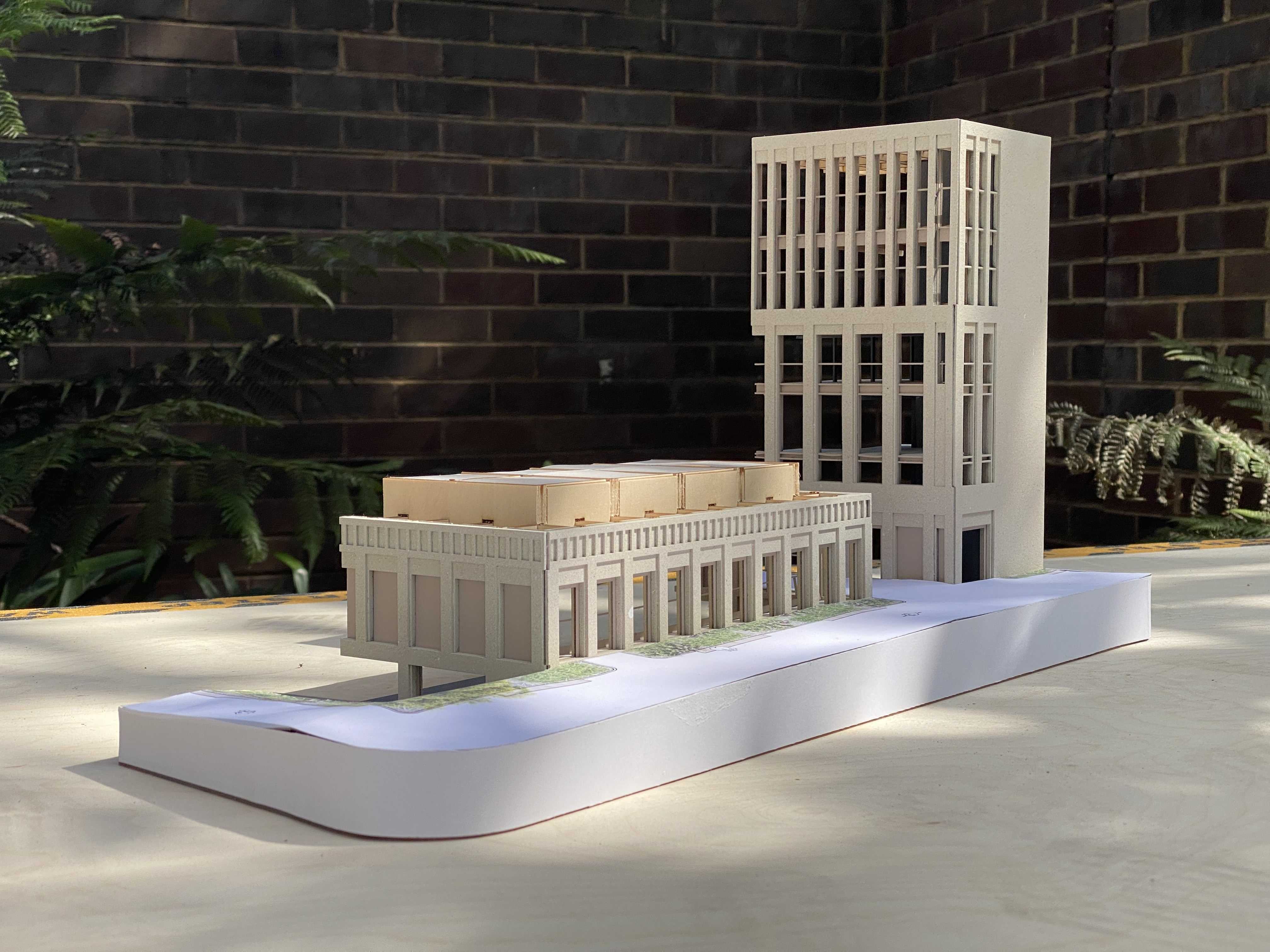 1.100 Sectional scale model photograph displaying the facade language that characterises the precinct.
