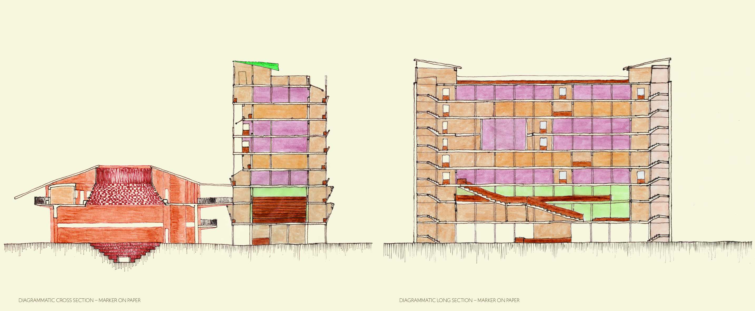 Diagrammatic Sections – Ink/marker on paper