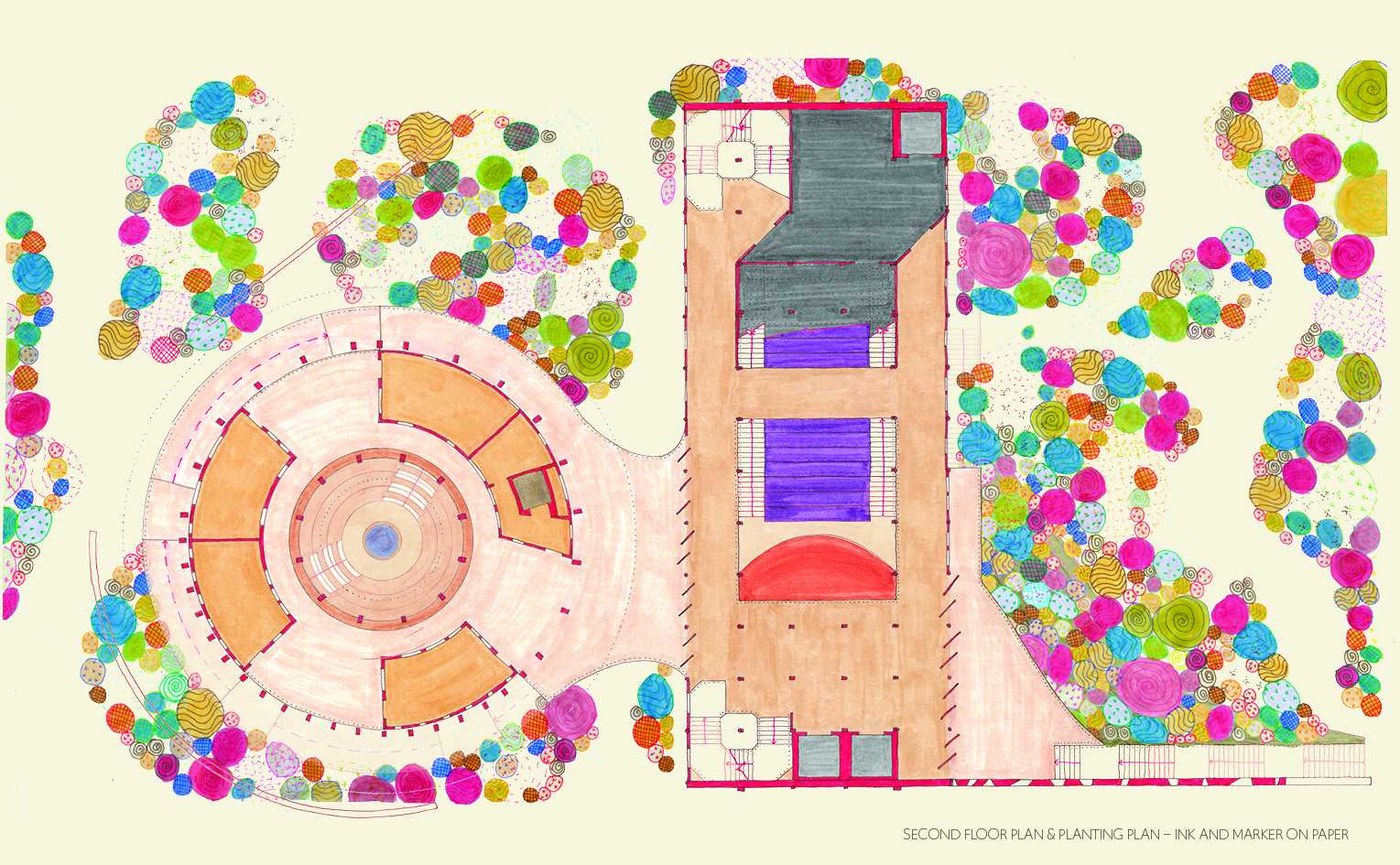 Second Floor & Planting Plan – Ink/marker on paper